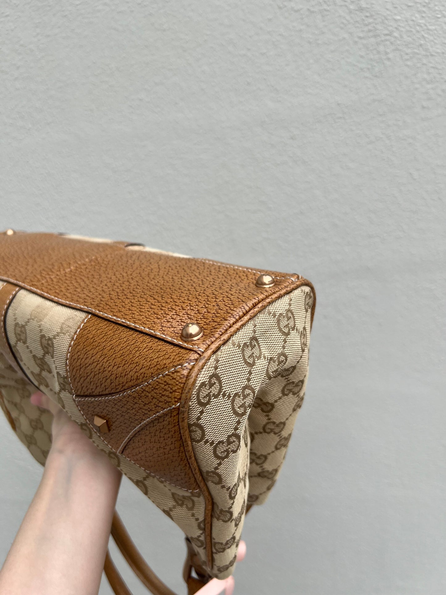 Pre-Loved Gucci GG Canvas Nailhead Jackie Bardot Medium