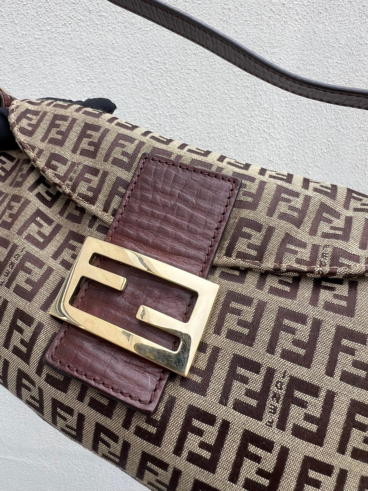 Pre-loved Fendi Vintage Zucchino Pattern Baguette Handbag Brown