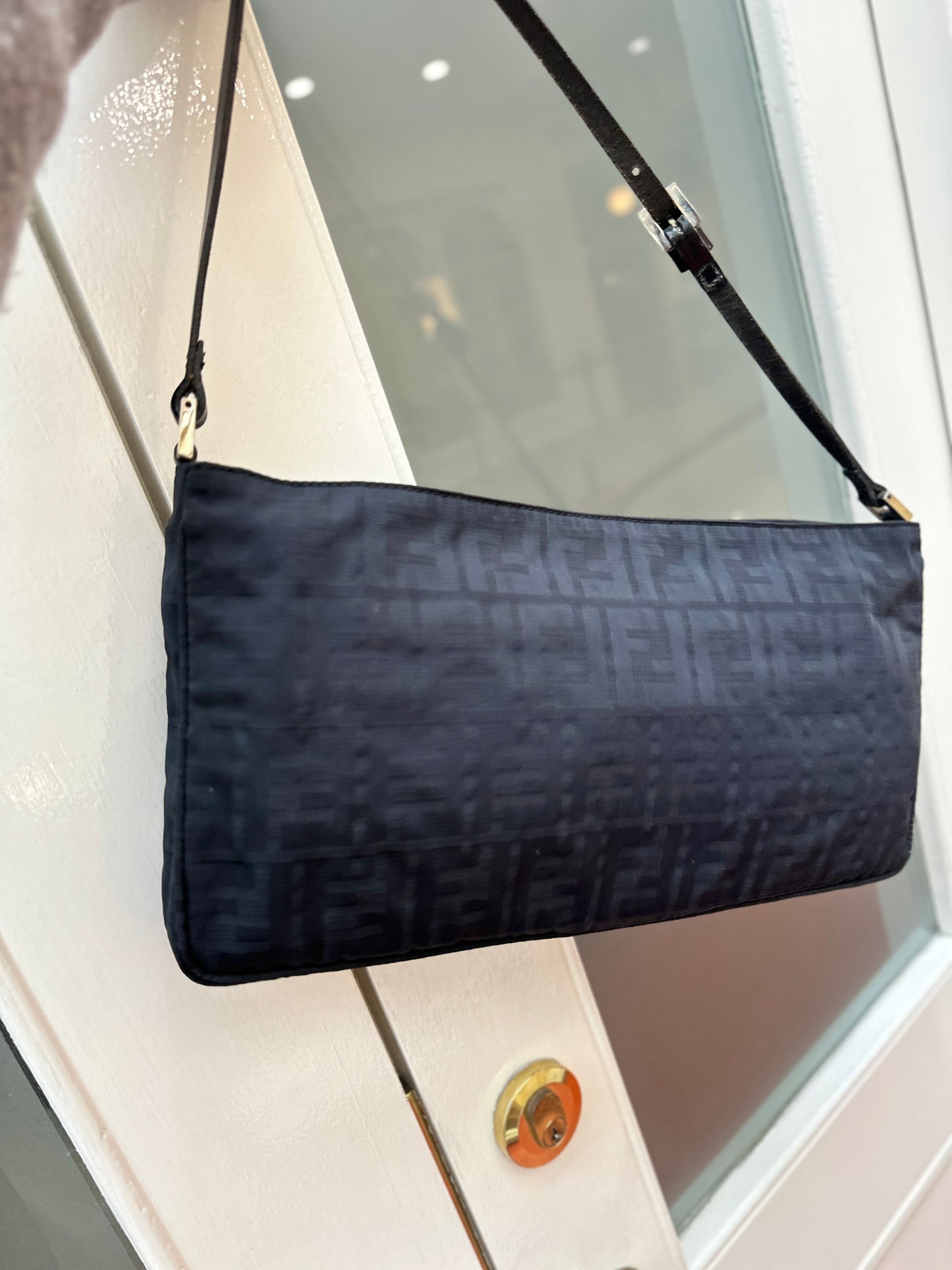 Pre-loved Fendi Zucco Print Hobo Shoulder Bag Black