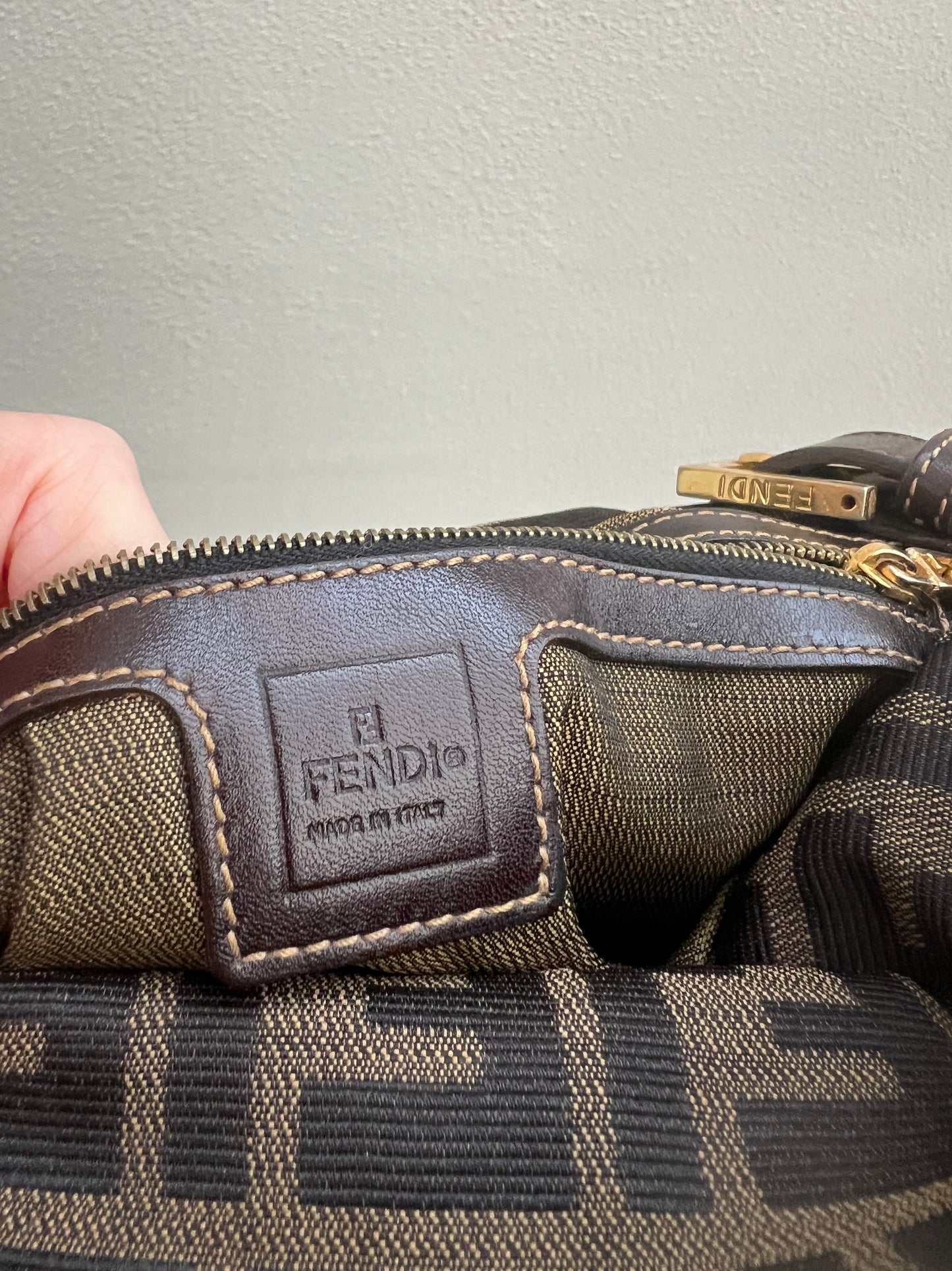 Pre-loved Fendi Zucca Double Flap Baguette Shoulder Bag