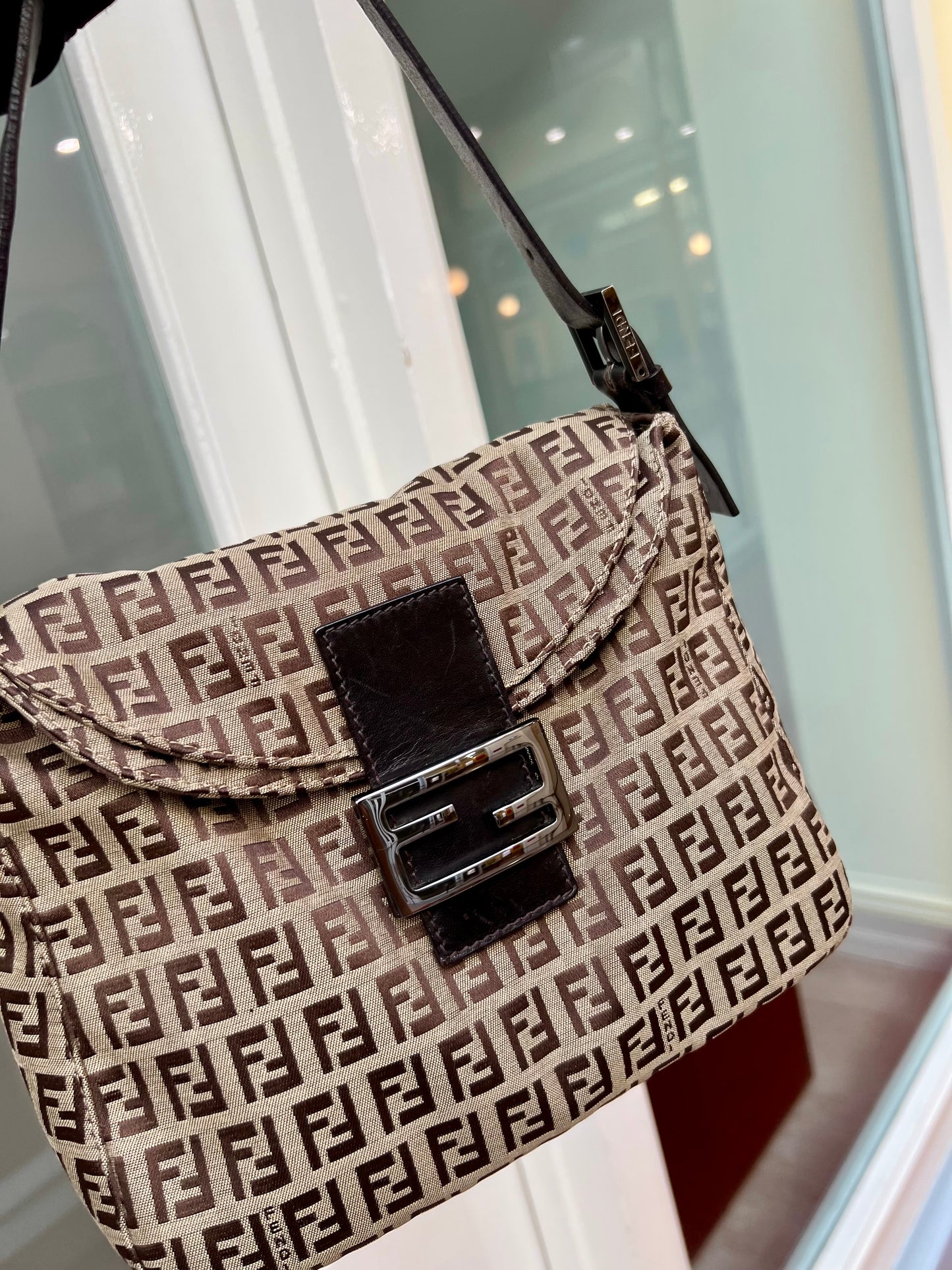 Pre-loved Fendi
20th Century Zucchino Canvas Double Flap Mamma Shoulder Bag