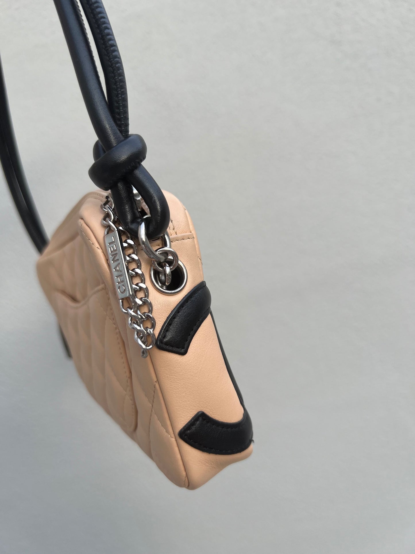 Pre-loved Chanel Beige & Black Quilted Lambskin Cambon Shoulder Pochette