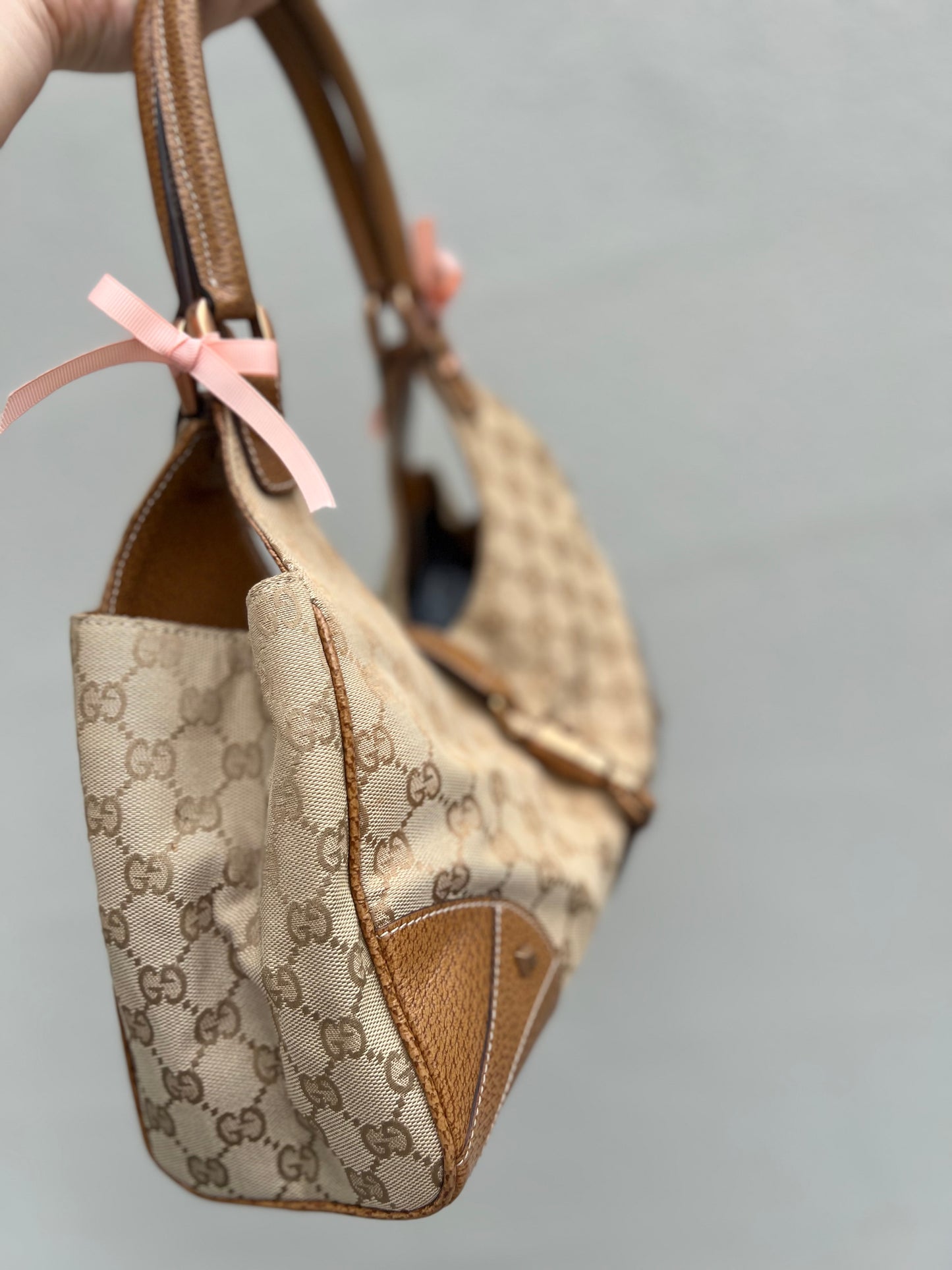 Pre-Loved Gucci GG Canvas Nailhead Jackie Bardot Medium