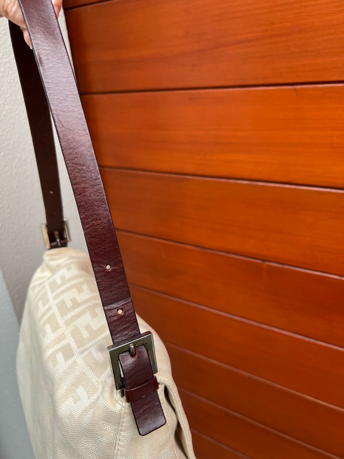 Pre-loved Fendi Zucca Canvas Mamma Baguette Shoulder Bag Beige