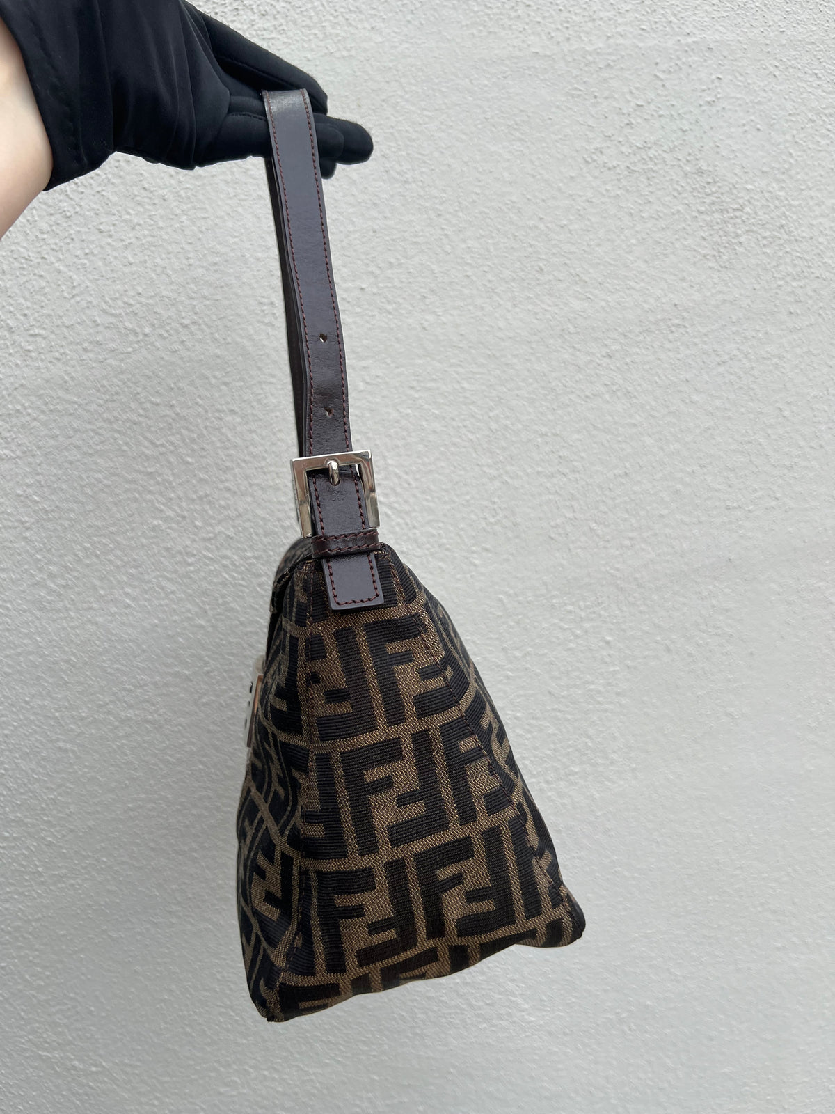 Pre-loved Fendi Zucca Double Flap Baguette Shoulder Bag