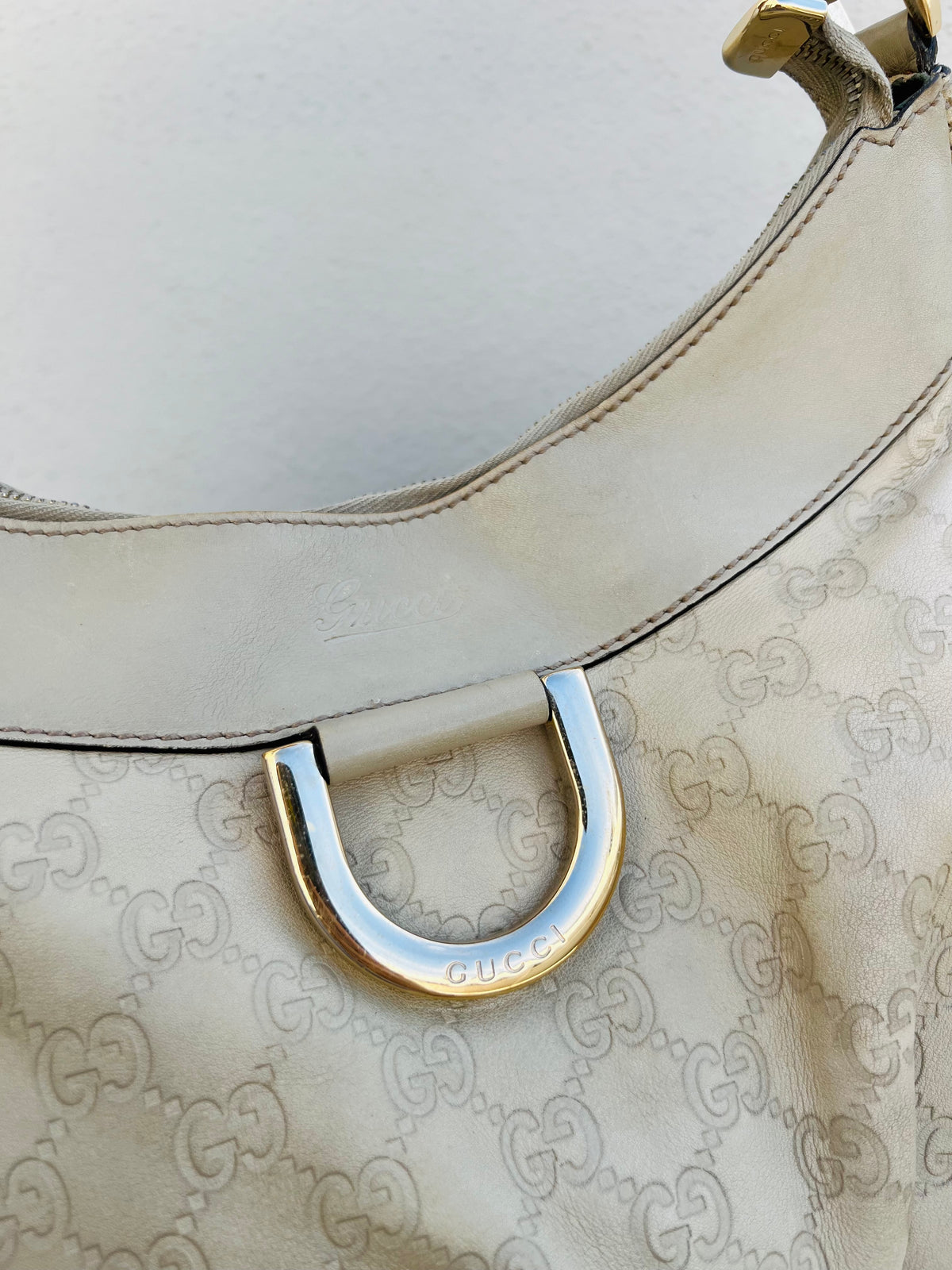Pre-loved Gucci Abbey D-ring Guccissima Large Leather Hobo Bag Off White GHW