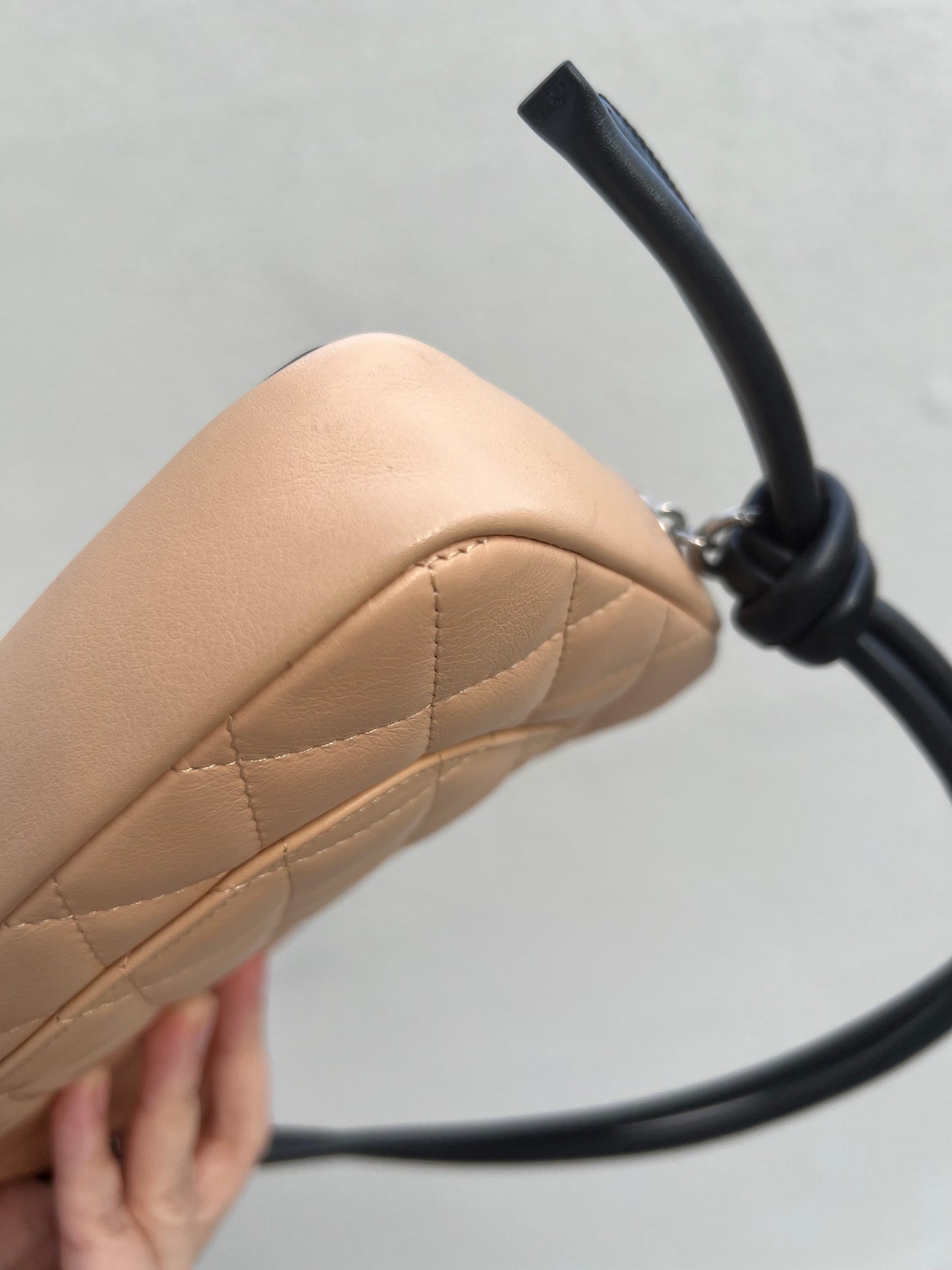 Pre-loved Chanel Beige & Black Quilted Lambskin Cambon Shoulder Pochette