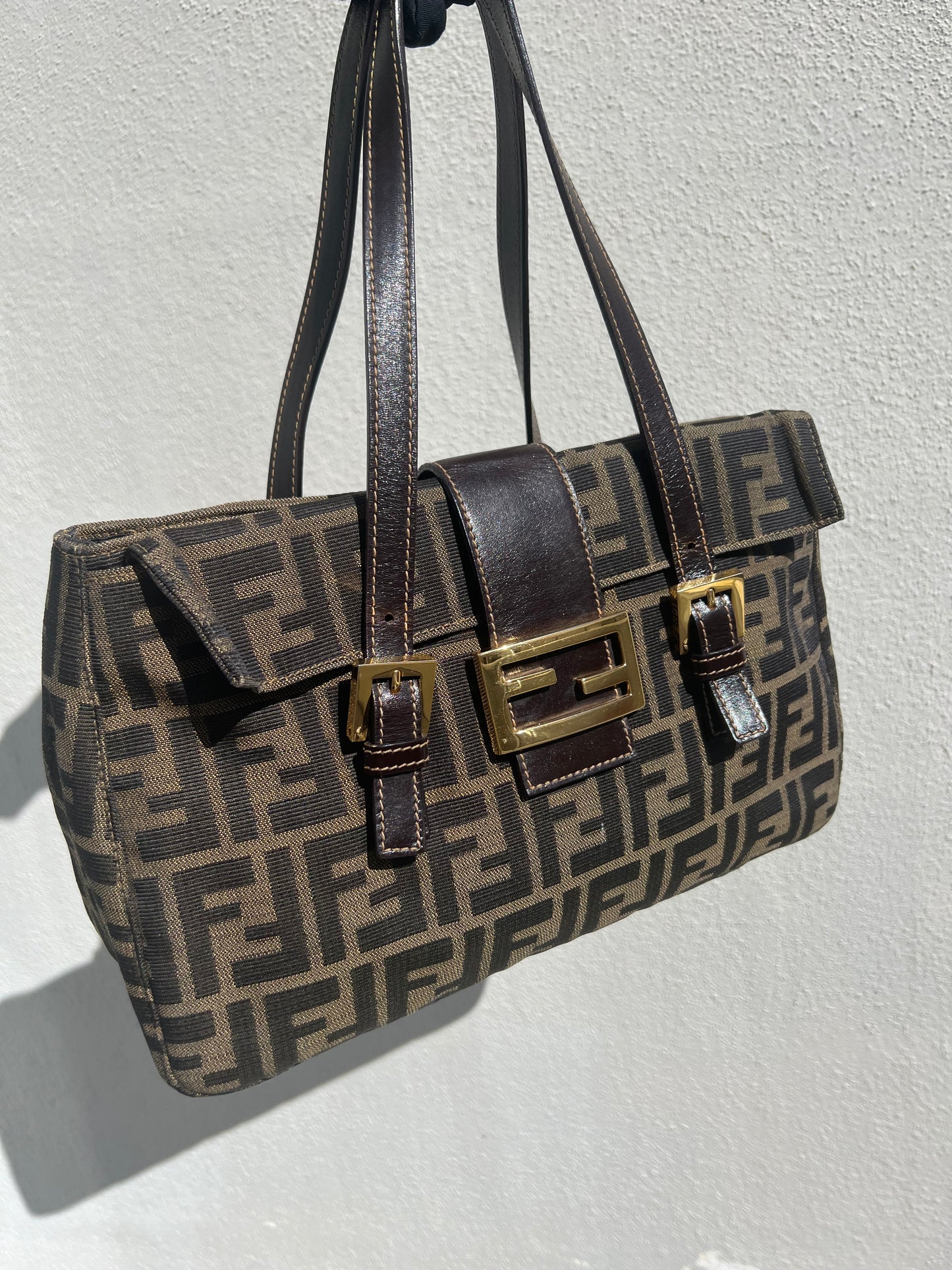 Pre-loved Fendi Zucca Brown Double Handle Bag