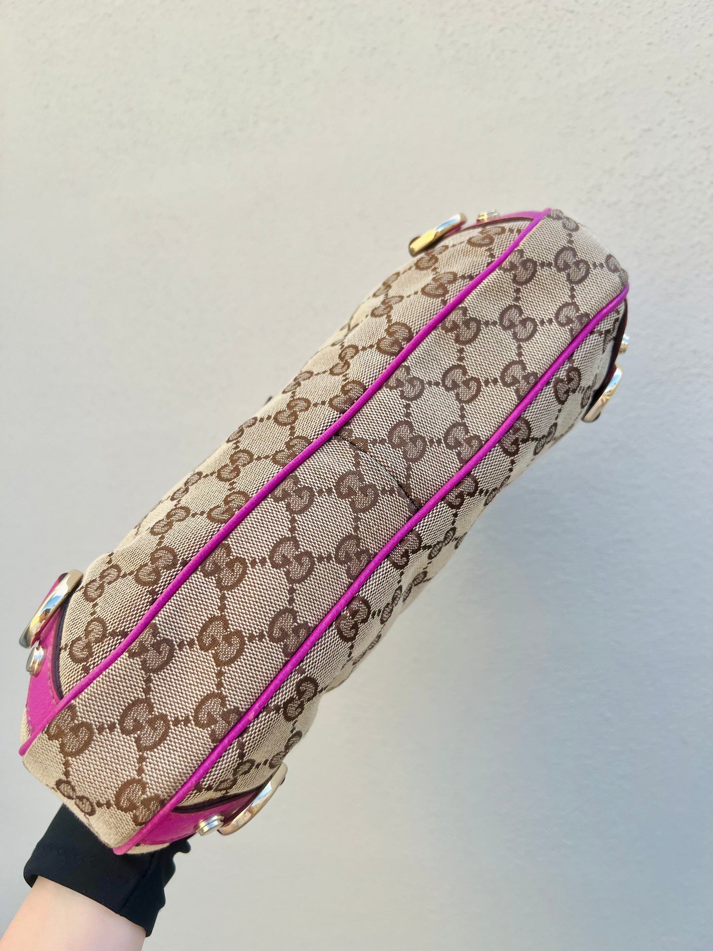Pre-loved Gucci GG Fabric Abbey Medium D-Ring Hobo Bag