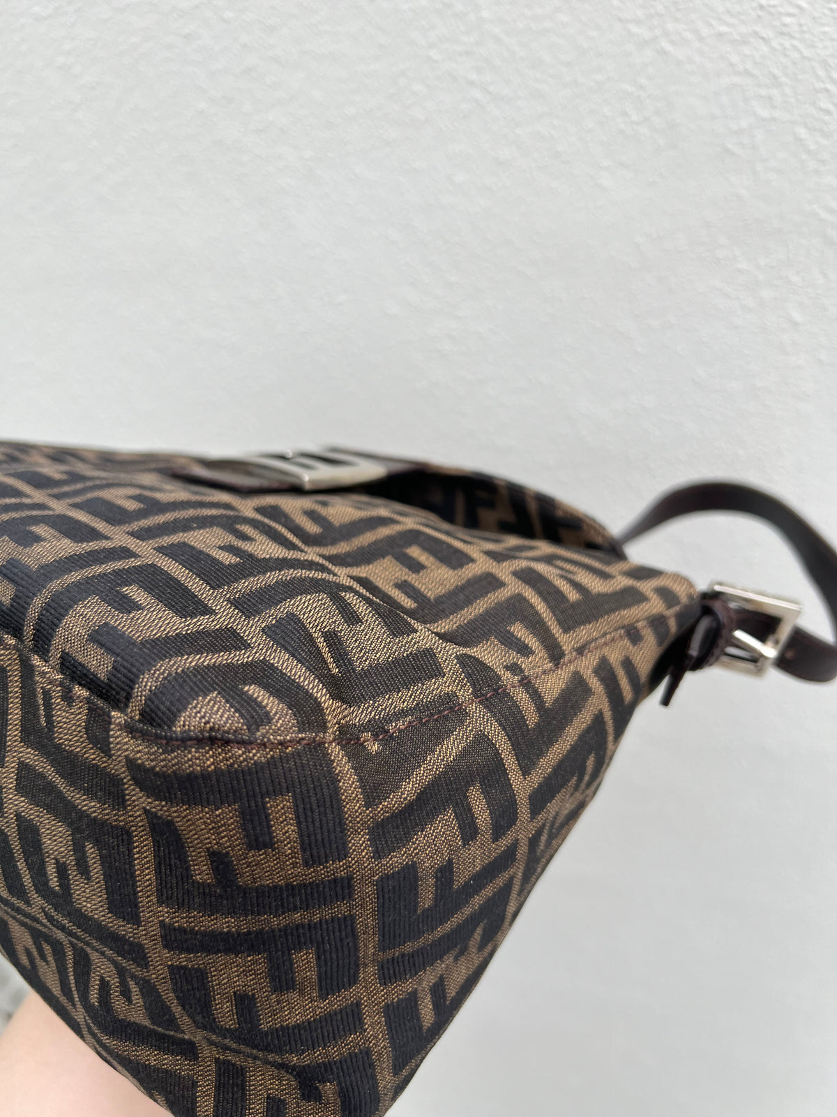 Pre-loved Fendi Zucca Double Flap Baguette Shoulder Bag