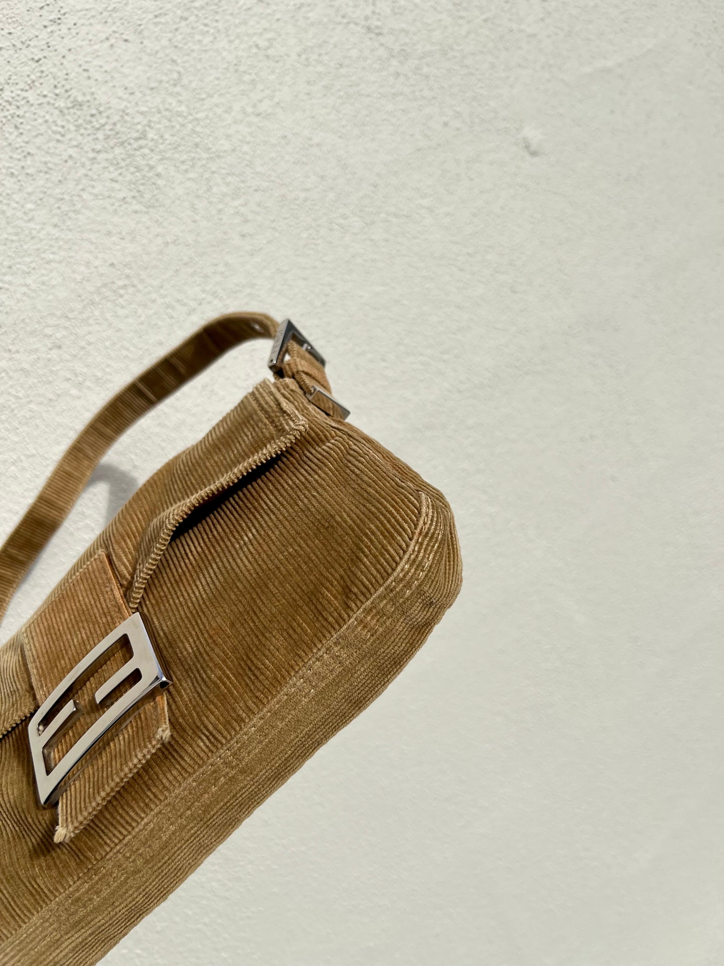 Pre-loved Fendi Camel-toned corduroy Corduroy Baguette Bag