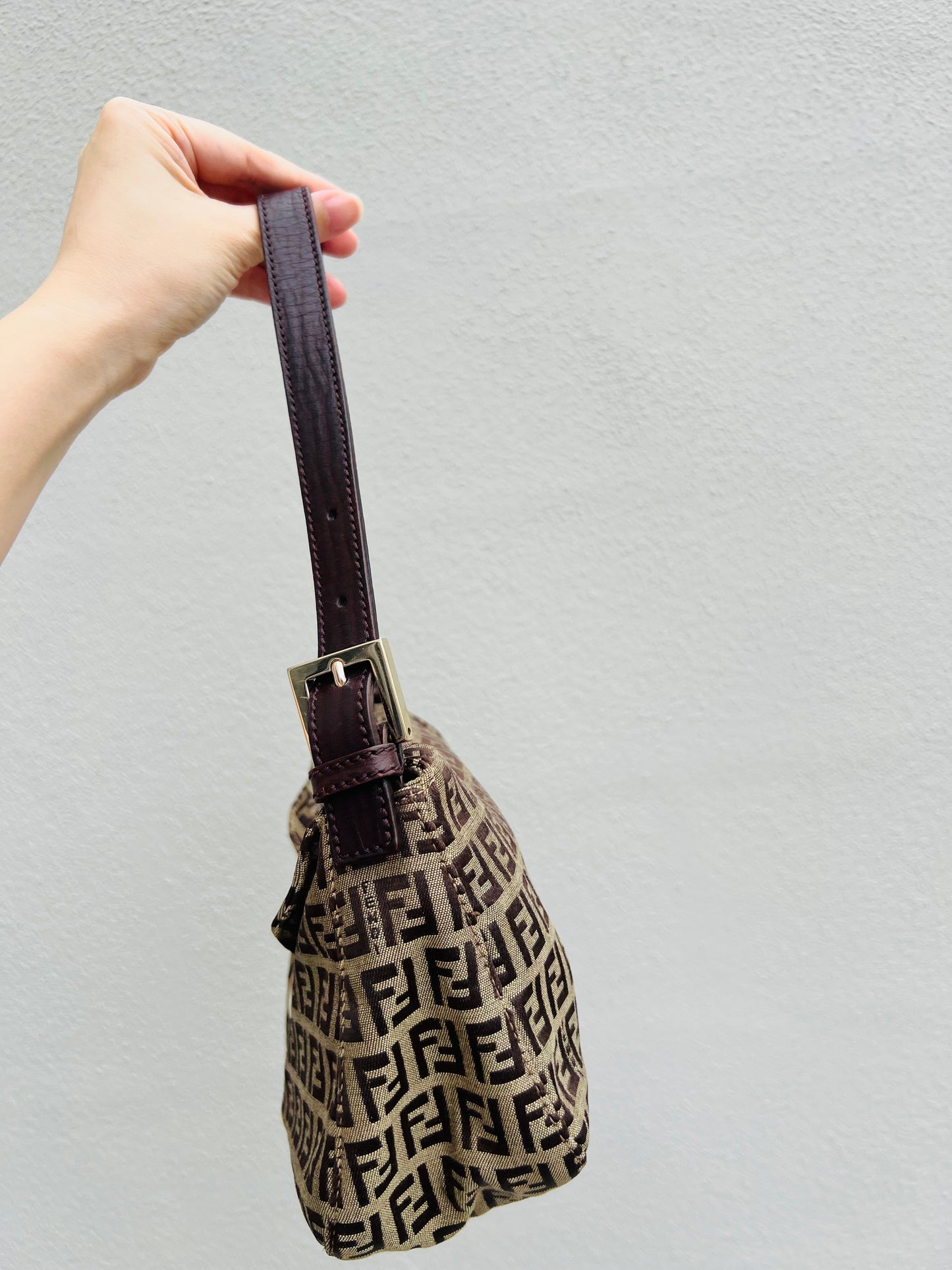 Pre-loved Fendi Vintage Zucchino Pattern Baguette Handbag Brown