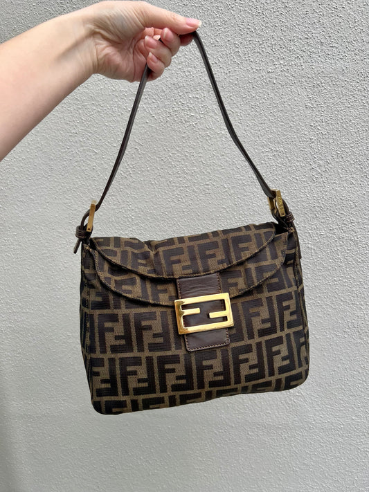 Pre-loved Fendi Zucca Double Flap Baguette Shoulder Bag