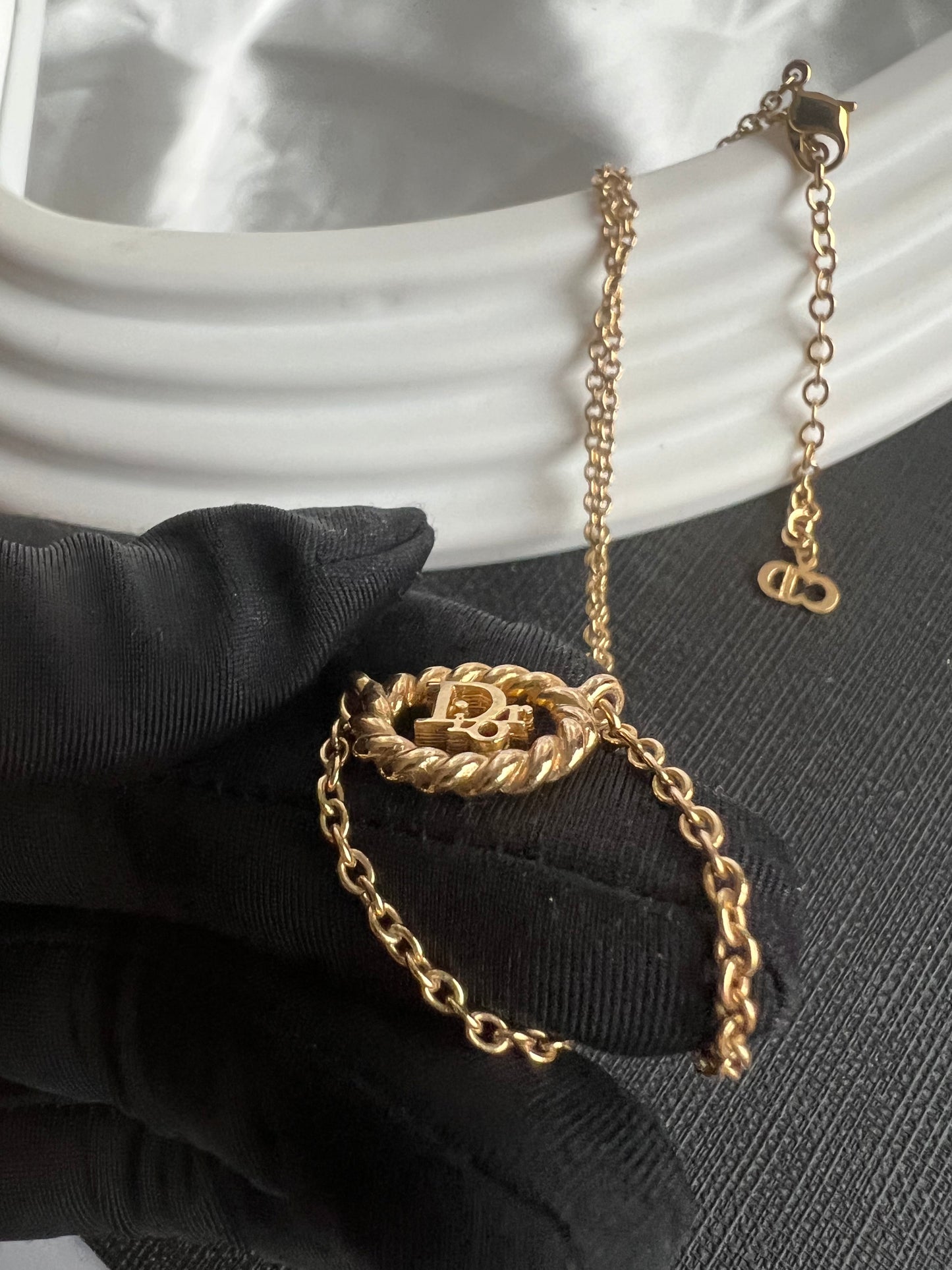 Pre-loved Vintage Dior Braided Gold Oval Logo Necklace