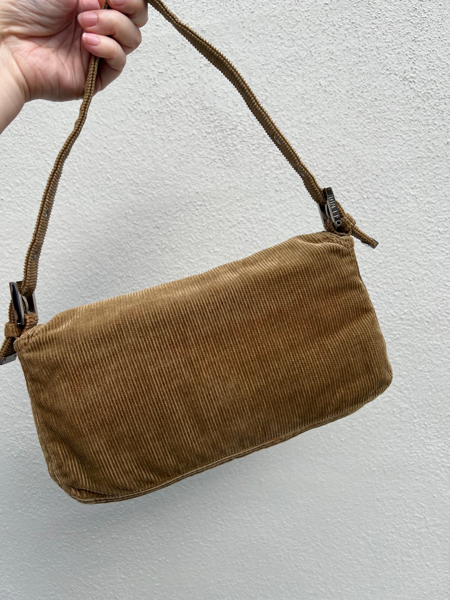 Pre-loved Fendi Camel-toned corduroy Corduroy Baguette Bag