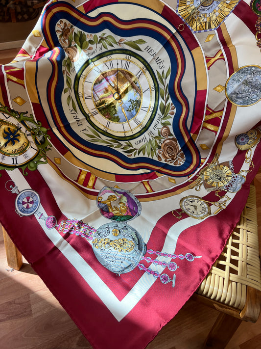 Pre-loved Hermès HERMES Carre 90 Scarf parmi les fleurs je compt Silk Bordeaux Auth kk329 Dark red