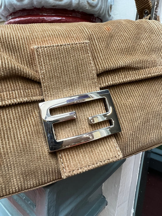 Pre-loved Fendi Vintage Corduroy Baguette Handbag