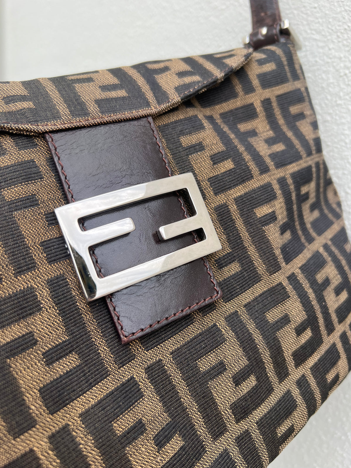 Pre-loved Fendi Zucca Double Flap Baguette Shoulder Bag