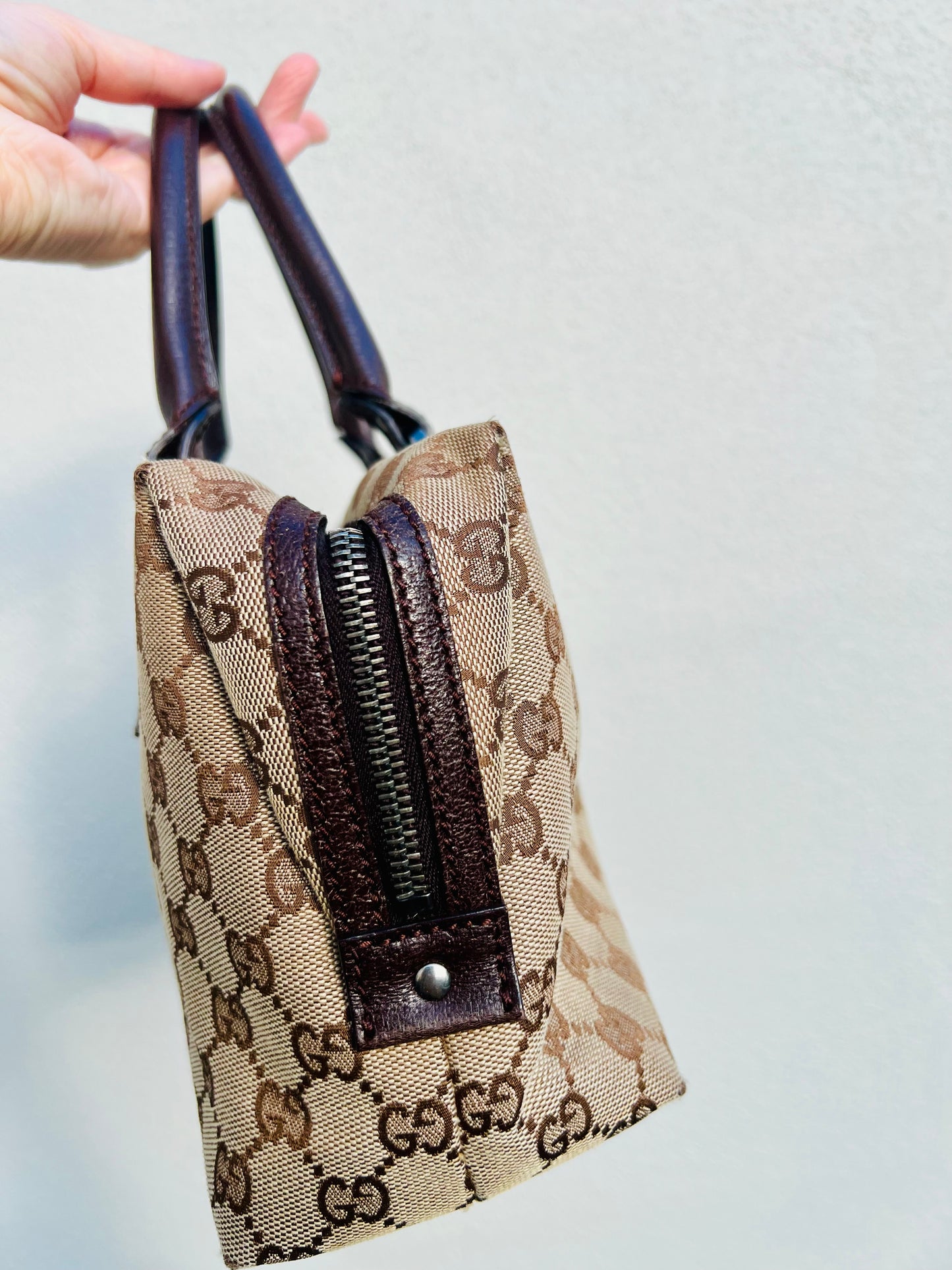 Pre-loved Gucci GG Canvas Boston Bag Brown