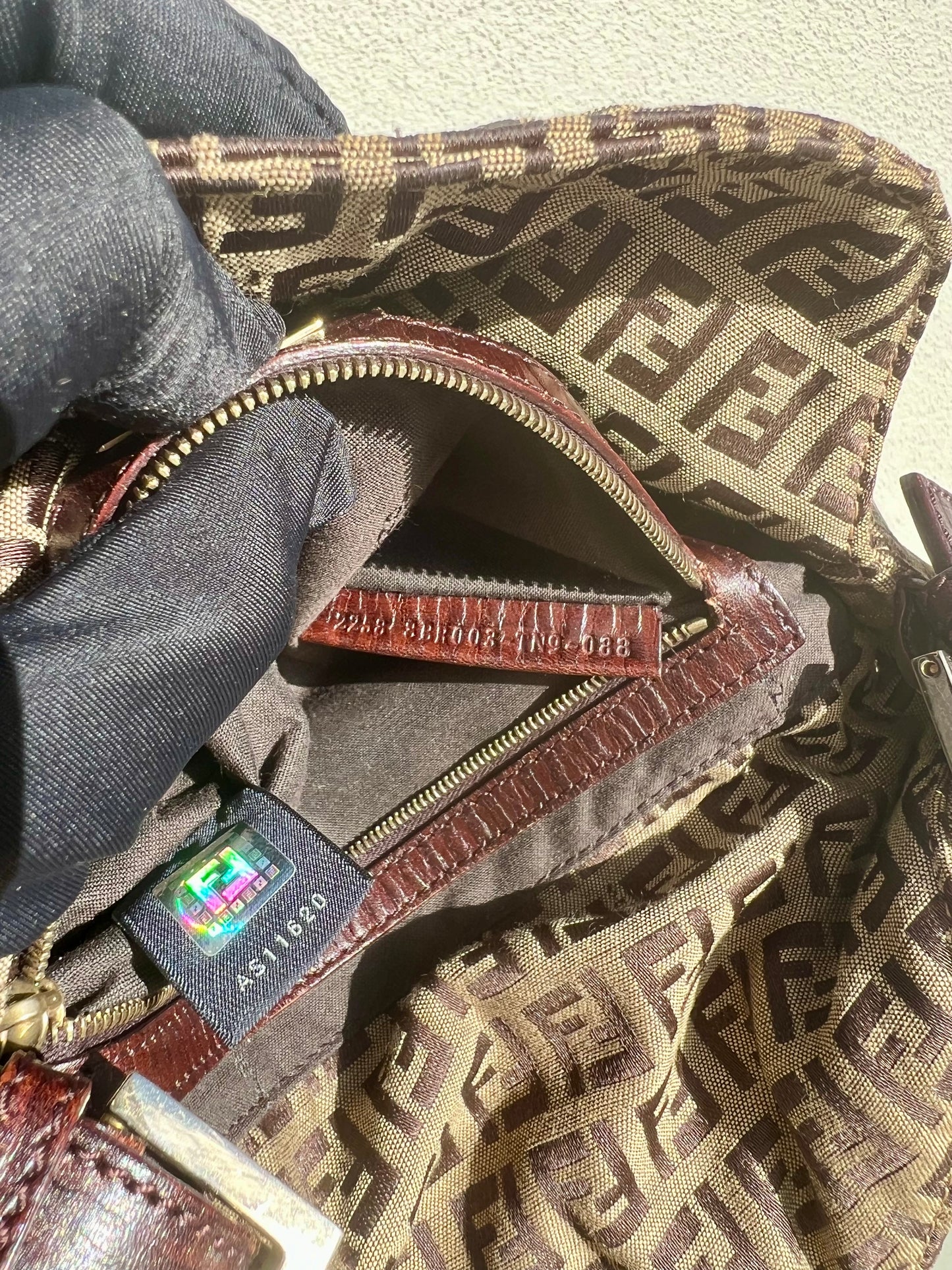 Pre-loved Fendi Vintage Zucchino Pattern Baguette Handbag Brown