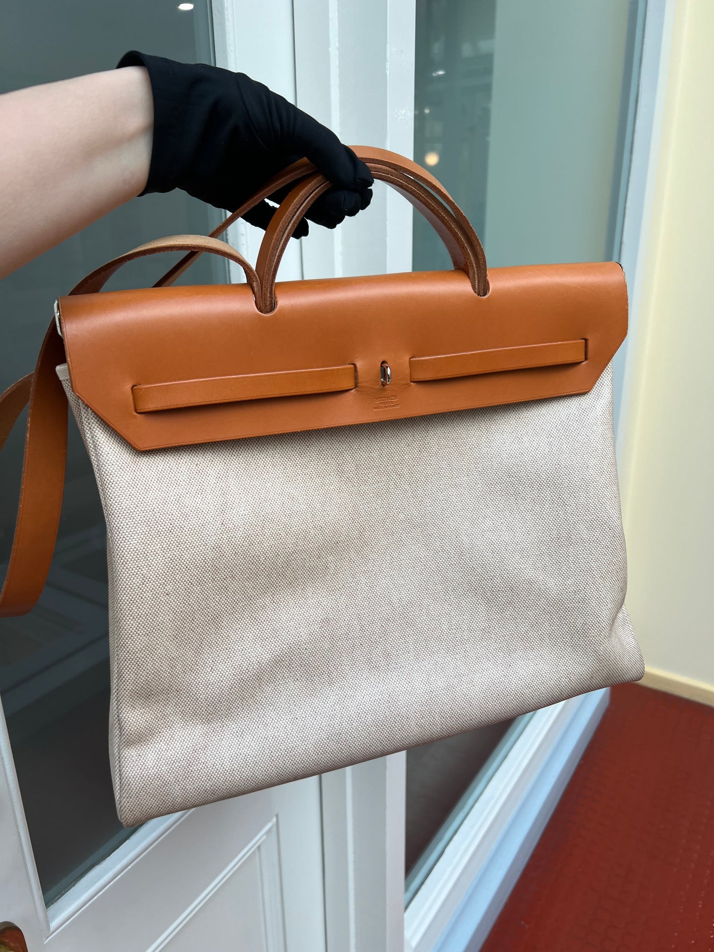 Pre-loved Hermès Vintage Herbag Crossbody Bag Beige 1998