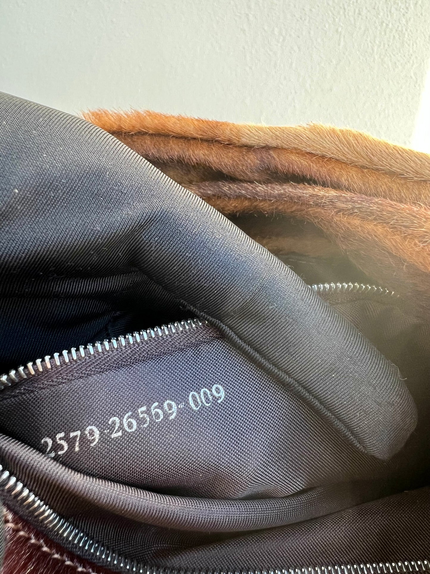 Pre-loved FENDI Mamma Baguette Shoulder Bag Pony Hair leather Brown