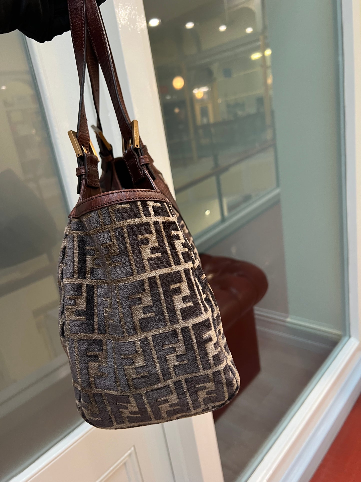 Pre-loved Fendi Velvet Zucca Shoulder Tote Bag