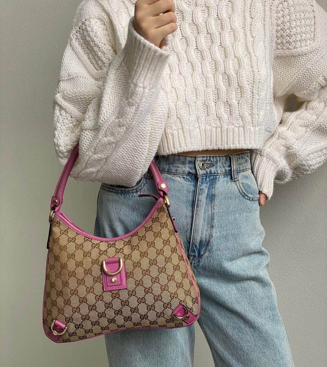 Pre-loved Gucci GG Fabric Abbey Medium D-Ring Hobo Bag