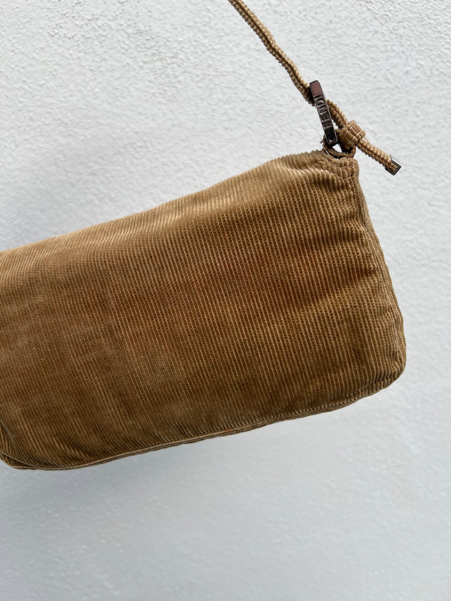 Pre-loved Fendi Camel-toned corduroy Corduroy Baguette Bag
