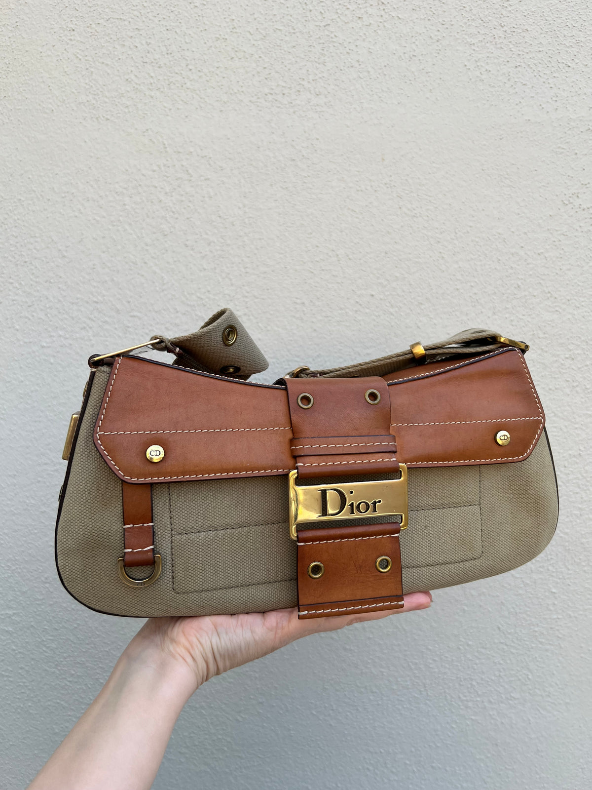 Pre-loved Christian Dior By John Galliano Green Canvas for Columbus Street Chic Shoulder Bag 2002