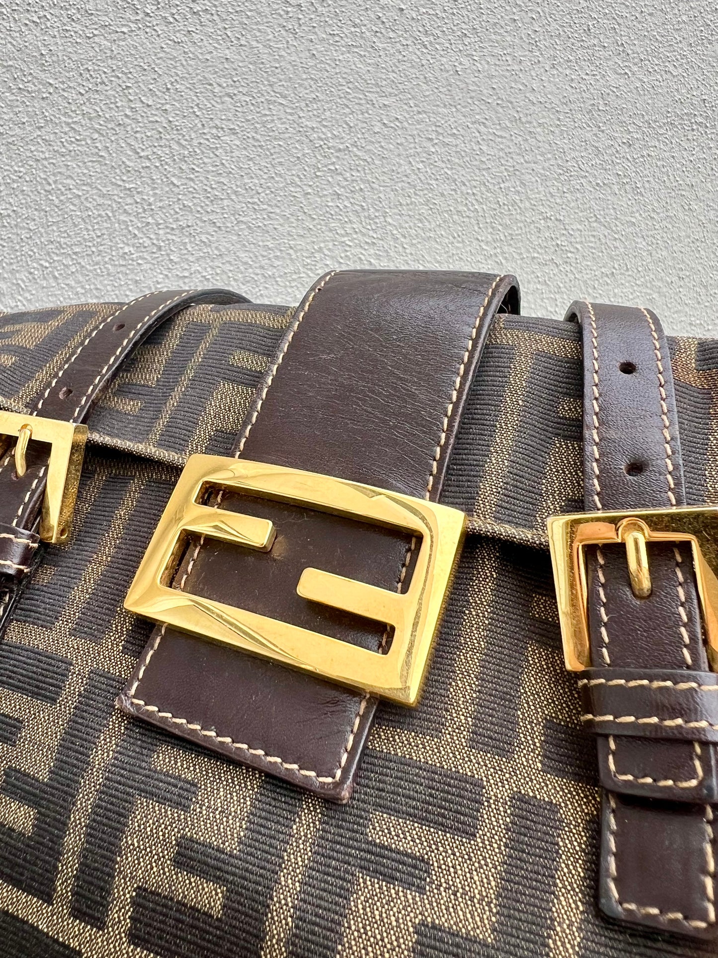 Pre-loved Fendi Zucca Brown Double Handle Bag