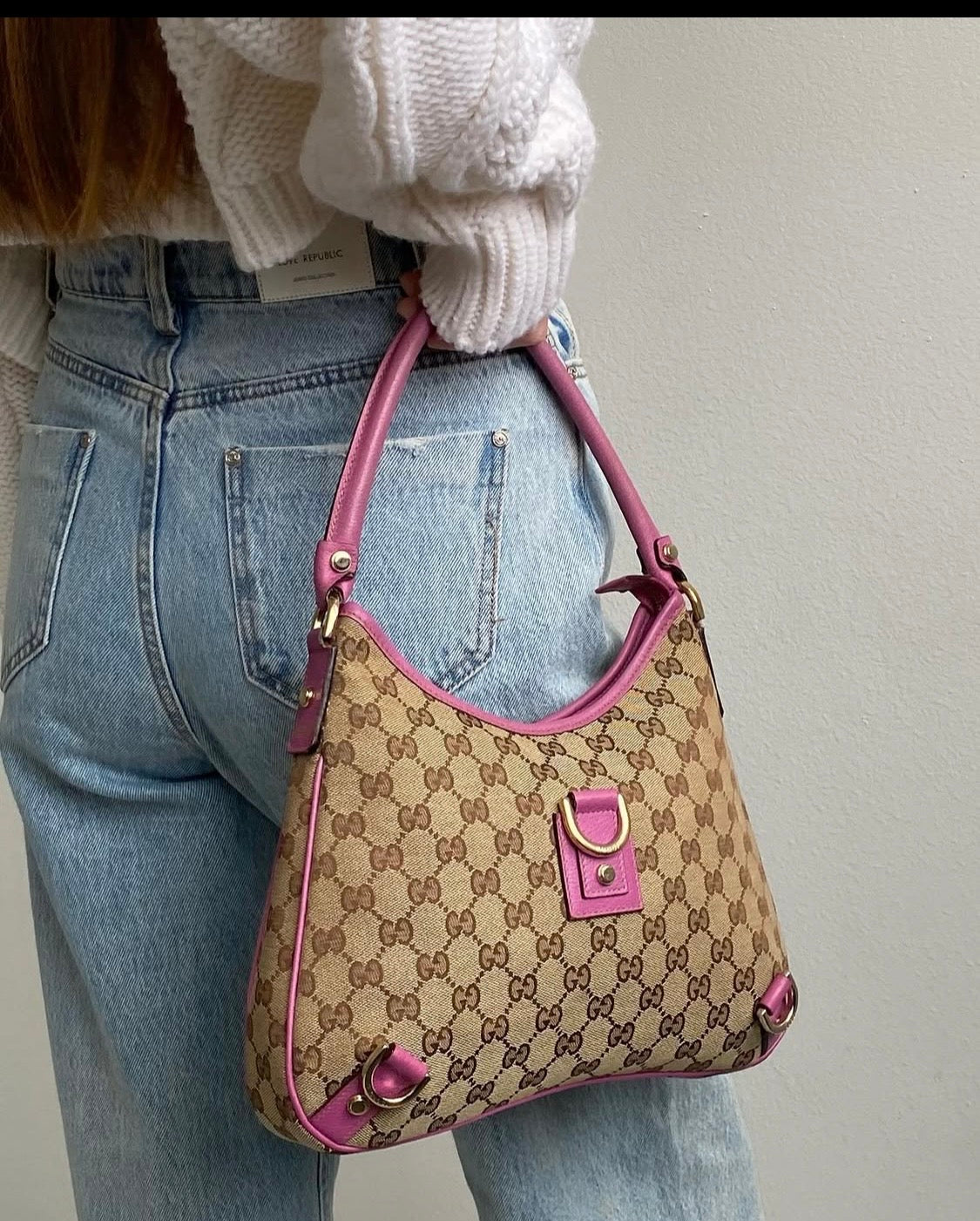 Pre-loved Gucci GG Fabric Abbey Medium D-Ring Hobo Bag