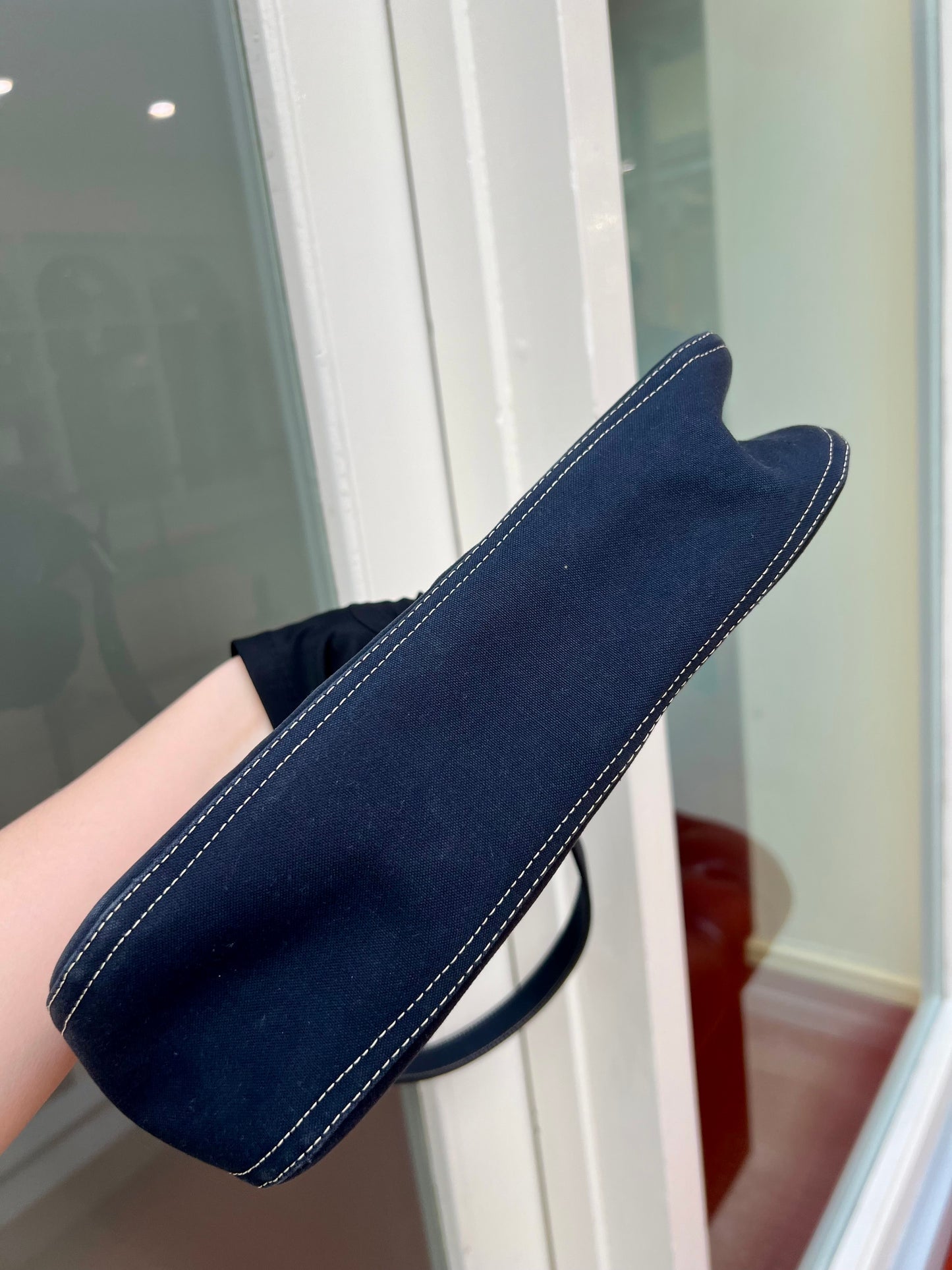 Pre- loved Fendi FF Denim Baguette Shoulder Bag Navy