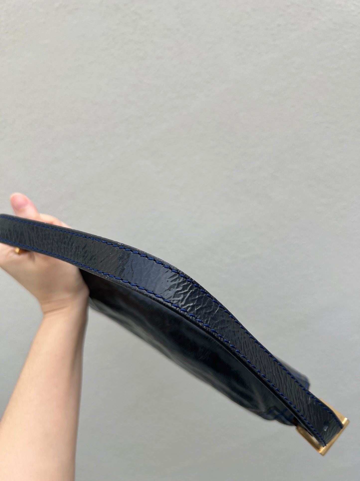 Pre-loved Fendi 3way Patent Leather Baguette Bag Navy Blue