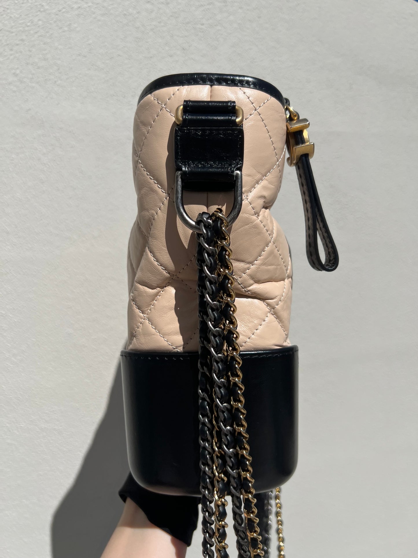 Pre-loved Chanel Beige/Black Quilted Leather Medium Gabrielle Hobo Bag