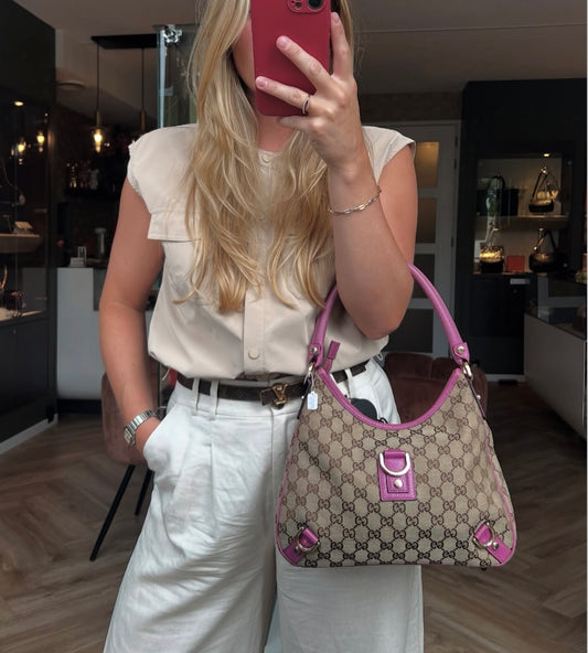 Pre-loved Gucci GG Fabric Abbey Medium D-Ring Hobo Bag