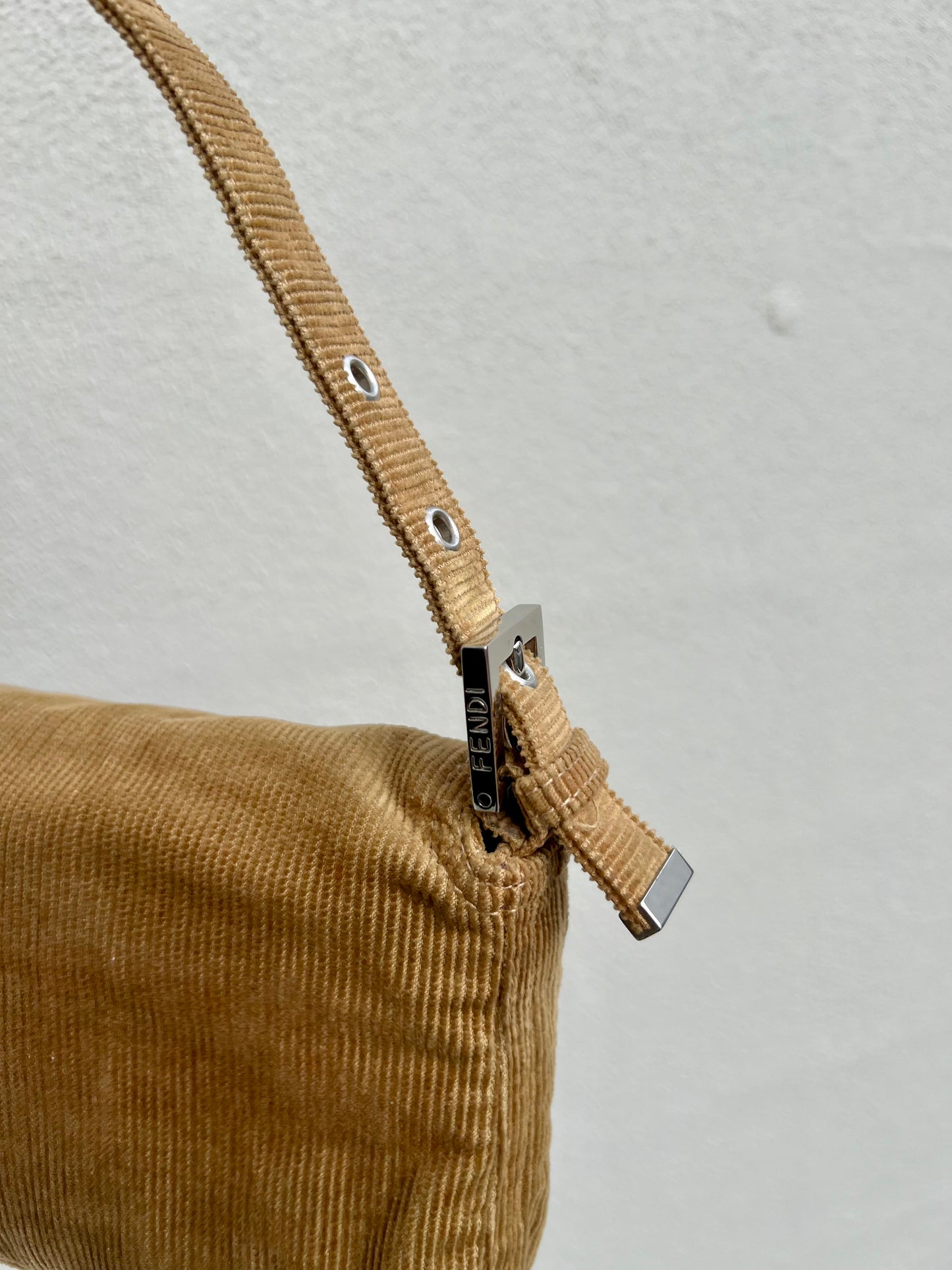 Pre-loved Fendi Camel-toned corduroy Corduroy Baguette Bag