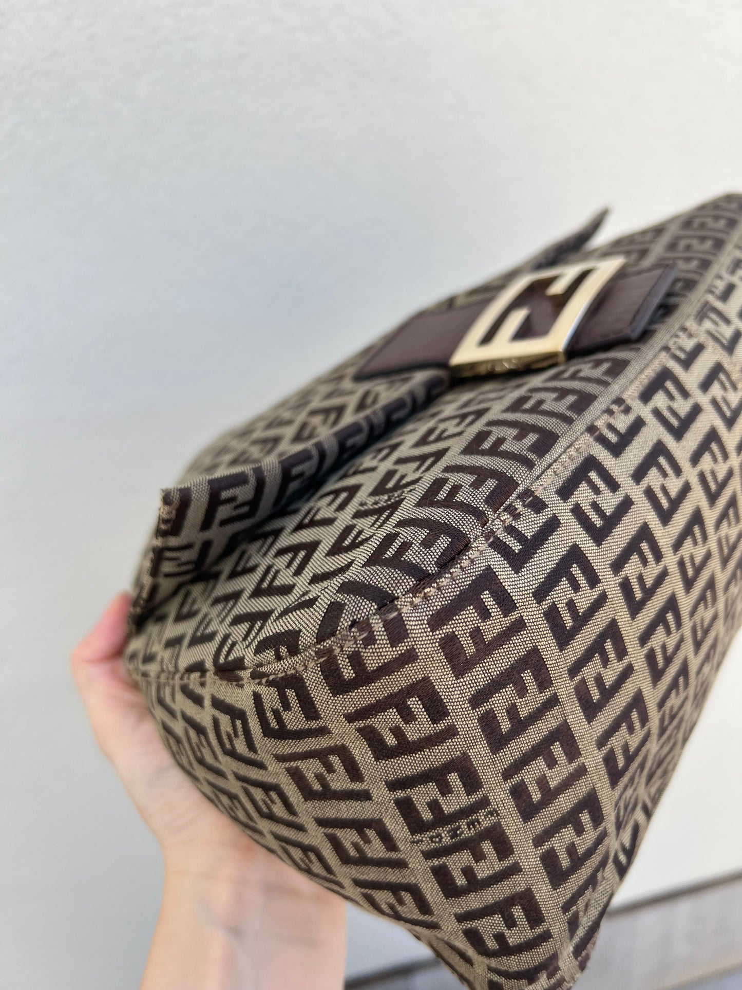 Pre-loved Fendi Vintage Zucchino Pattern Baguette Mamma Handbag