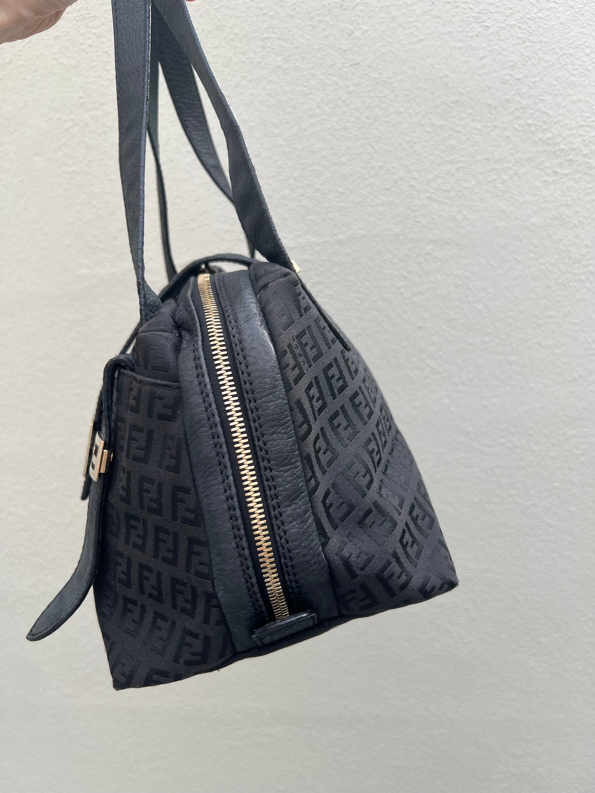 Pre-loved Mulitclasps Black Canvas and Leather Fendi Baguette Shoulder Bag