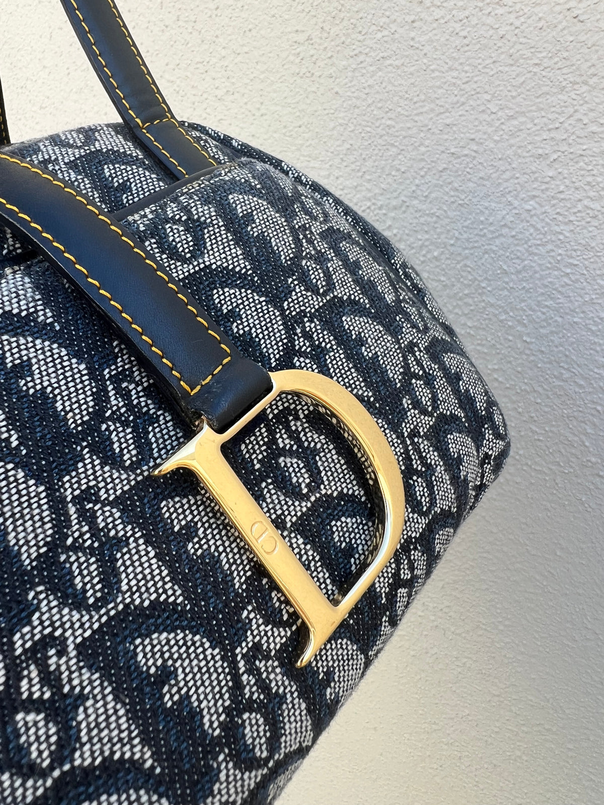 Pre-loved Christian Dior Navy Blue Logo Canvas Small Satchel Tote Bag
