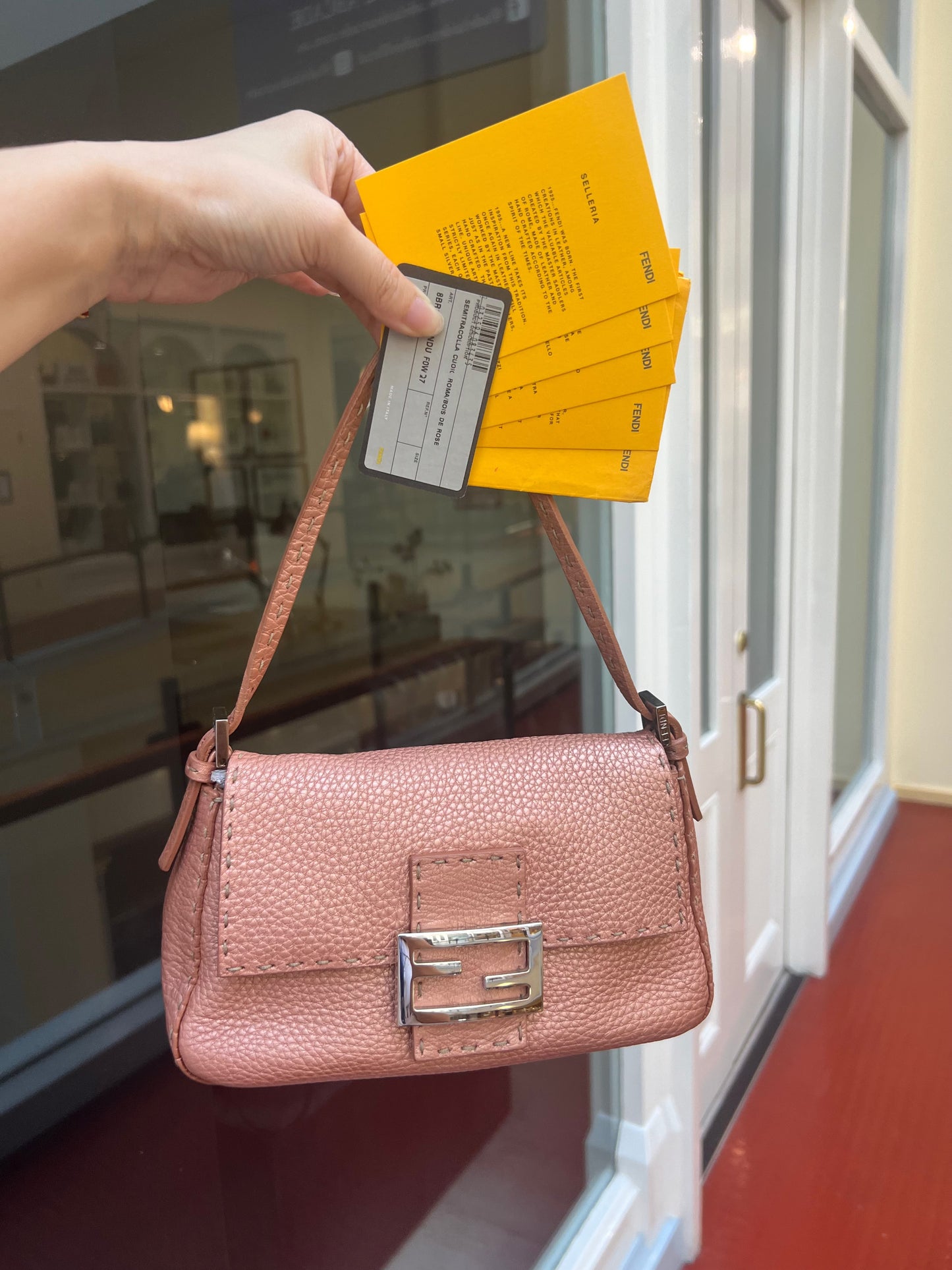 Pre-loved Fendi Selleria Pattern Leather Handbag Pink