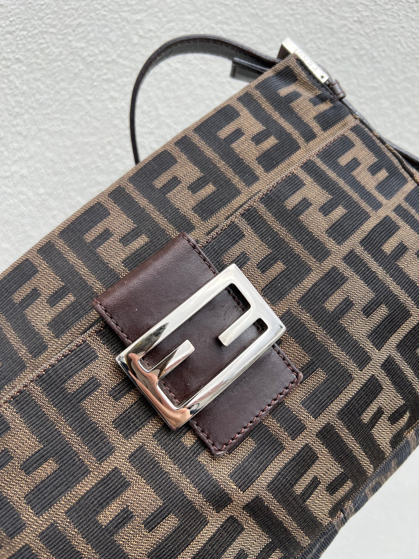 Pre-loved Fendi Zucca FF Mamma Forever Baguette Flap