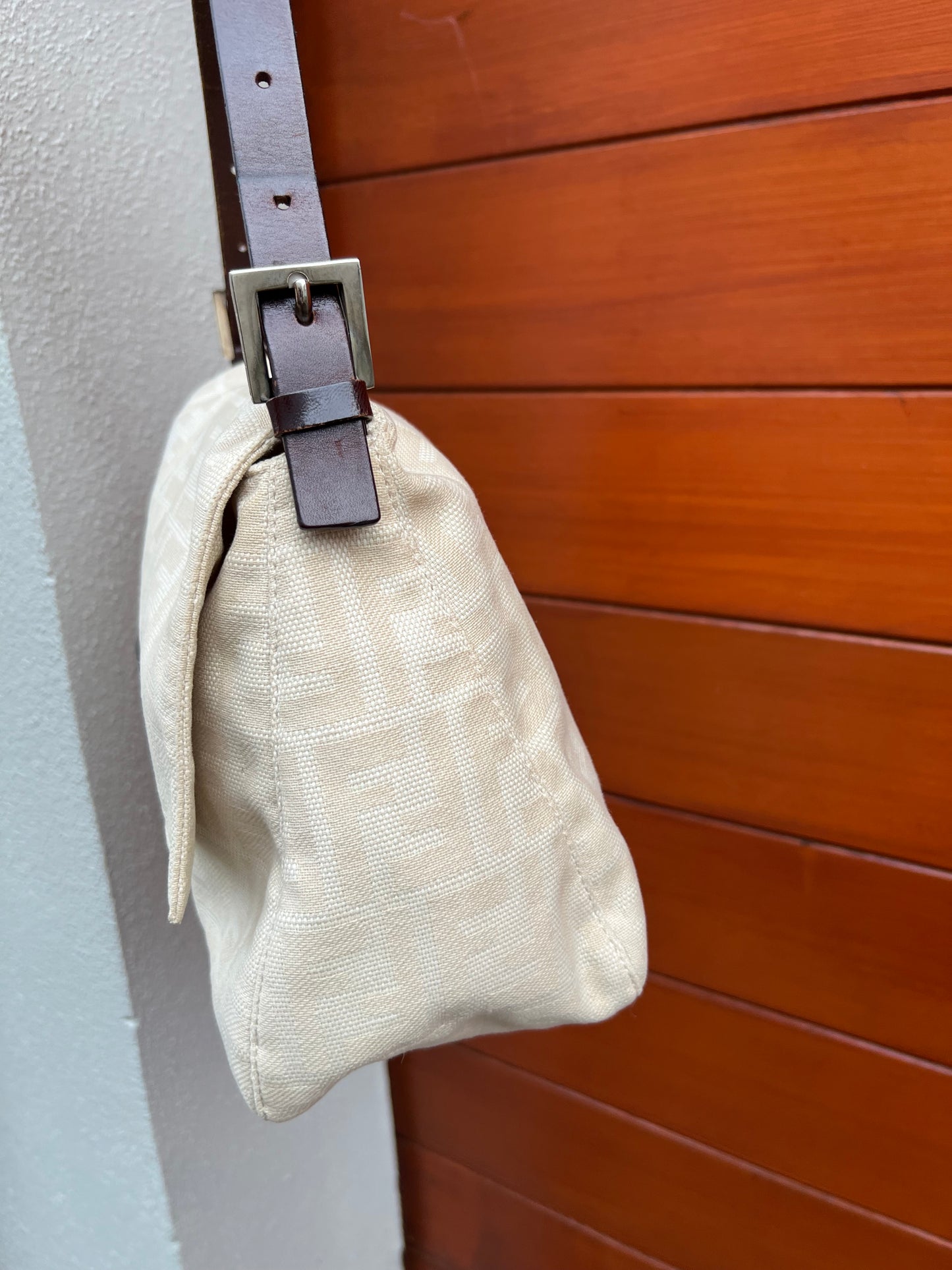 Pre-loved Fendi Zucca Canvas Mamma Baguette Shoulder Bag Beige