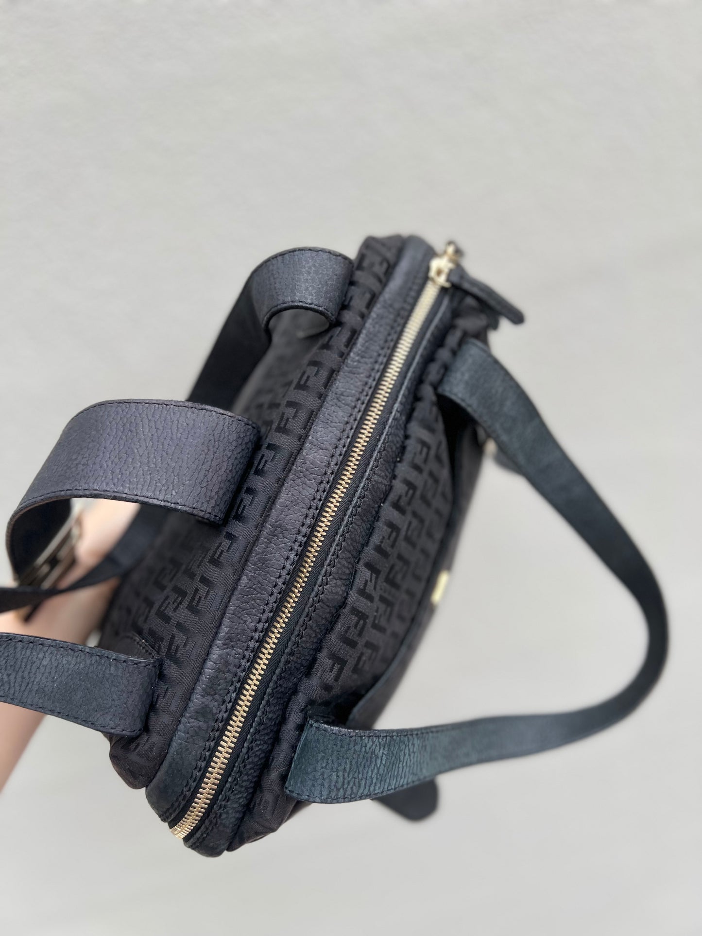 Pre-loved Fendi Baguette Mulitpocket Black Canvas and Leather Shoulder Bag