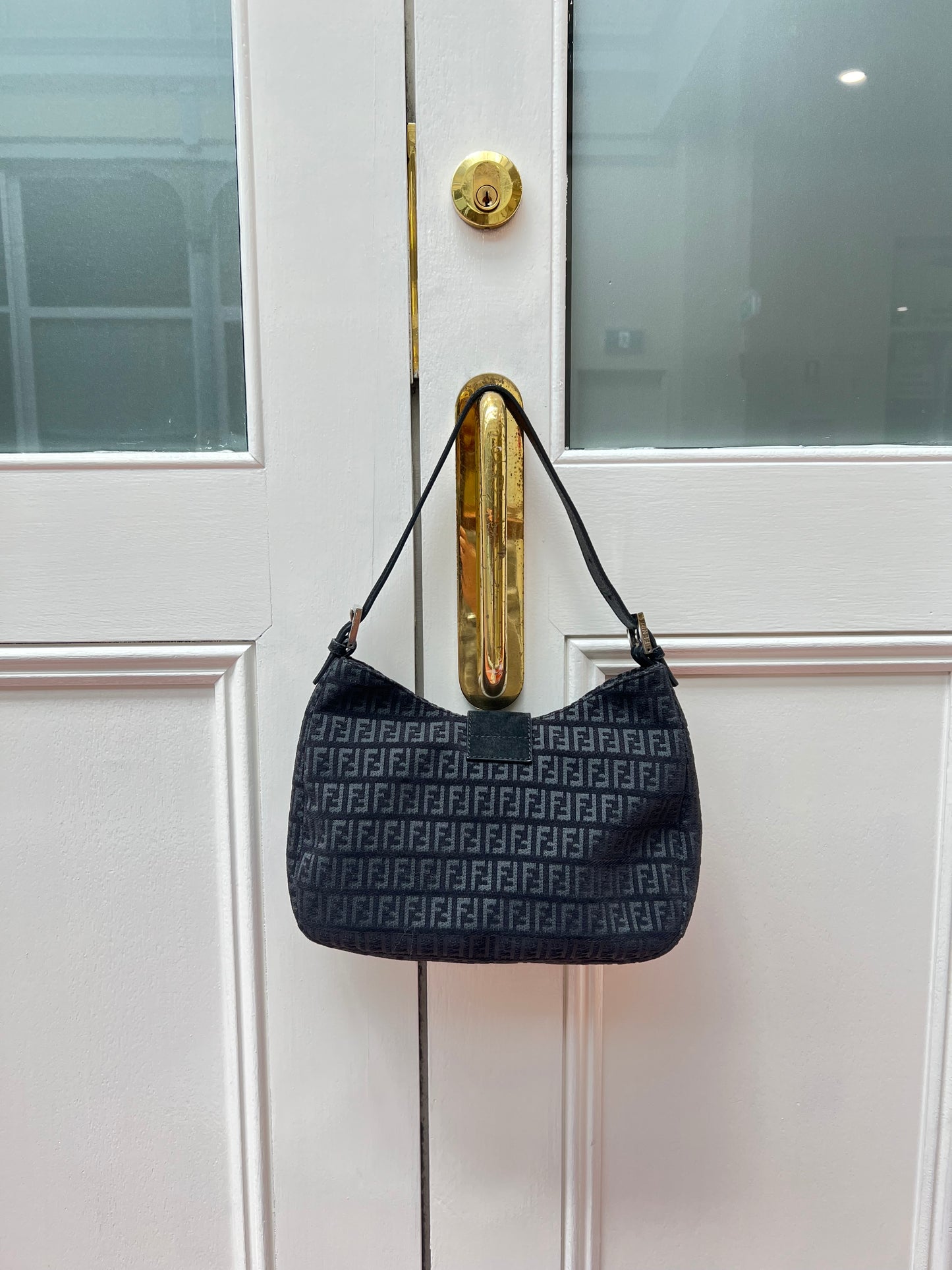 Pre-loved Fendi Velvet Zucchino Shoulder Bag Black