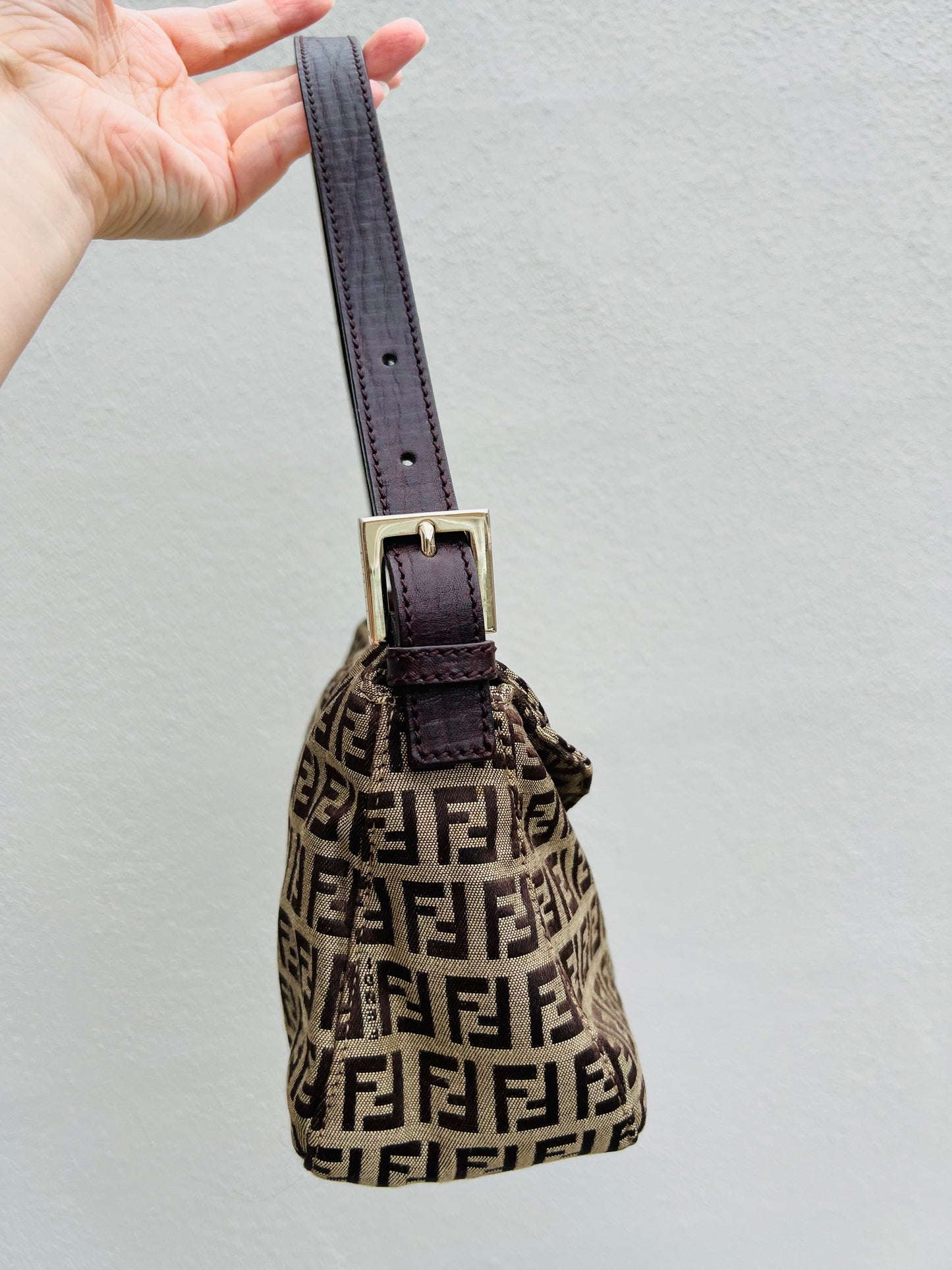 Pre-loved Fendi Vintage Zucchino Pattern Baguette Handbag Brown