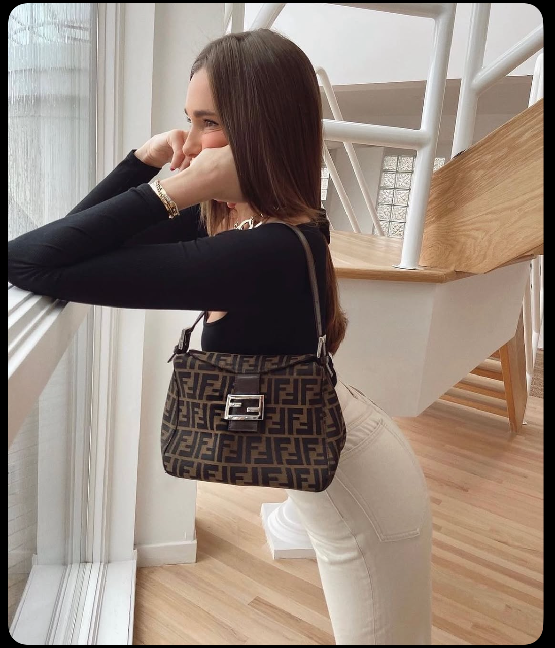 Pre-loved Fendi Zucca Double Flap Baguette Shoulder Bag