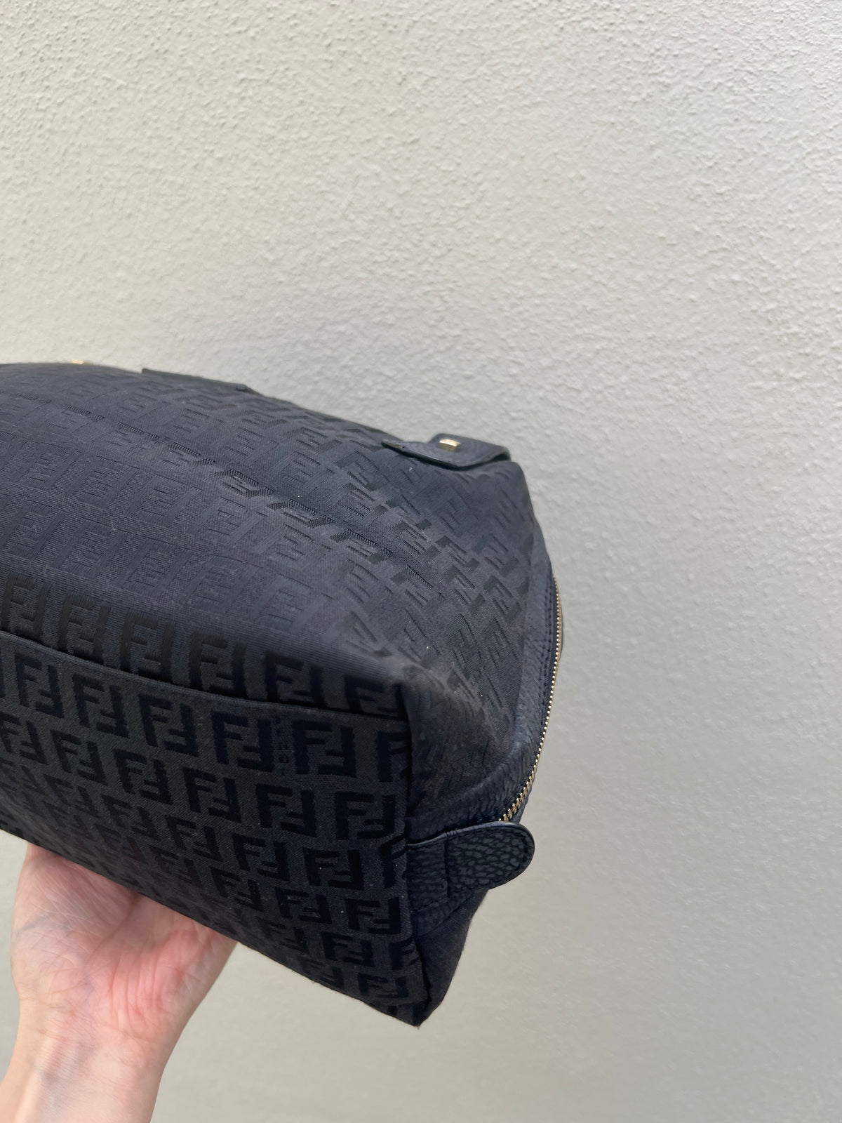 Pre-loved Mulitclasps Black Canvas and Leather Fendi Baguette Shoulder Bag