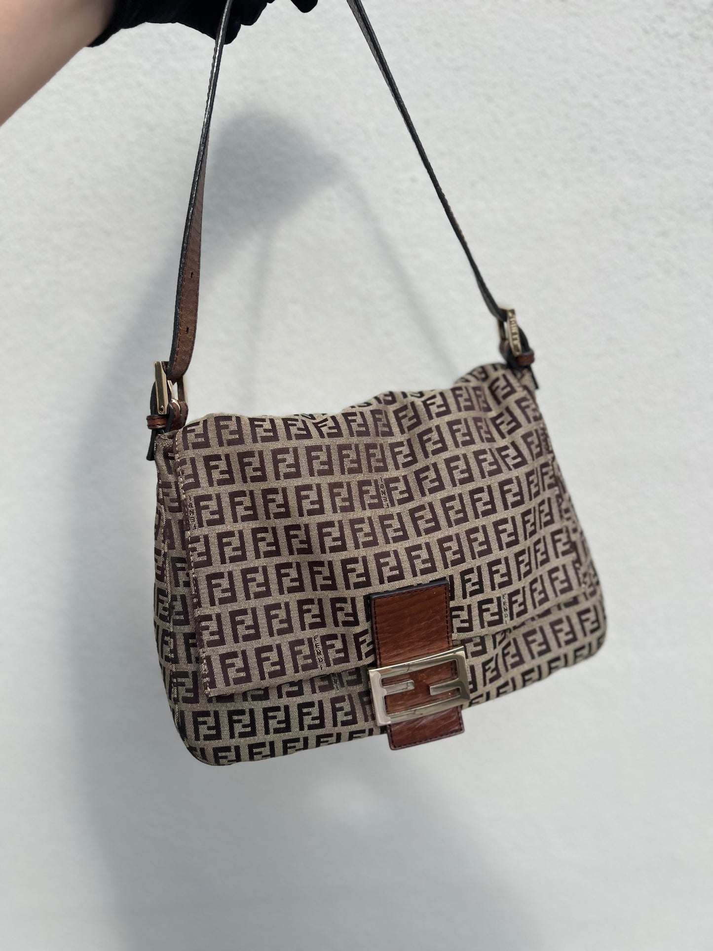 Pre-loved Fendi Vintage Zucchino Pattern Baguette Mamma Handbag