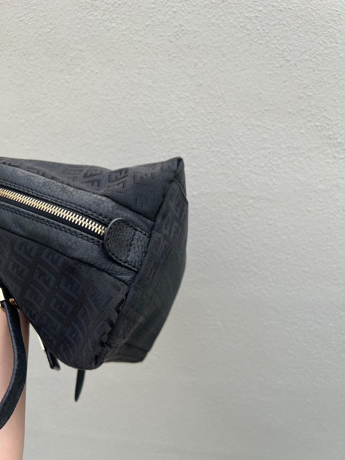 Pre-loved Mulitclasps Black Canvas and Leather Fendi Baguette Shoulder Bag